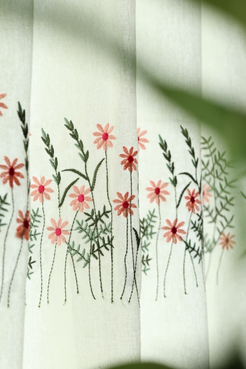 Curtains - Floral embroidery opaque curtains EVELIN