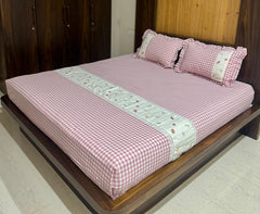 Bedsheets - Queen Premium check floral embroidery  bedsheet