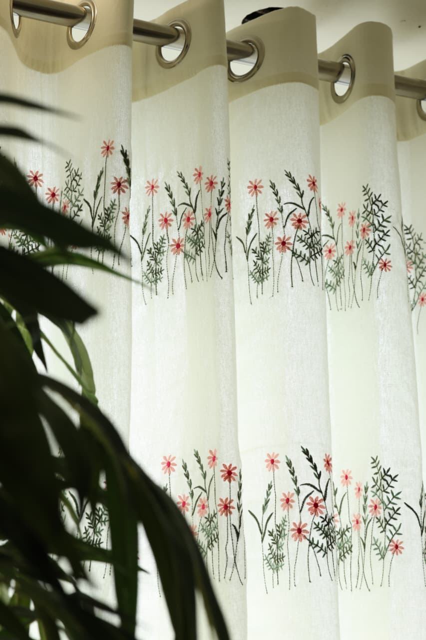 Curtains - Floral embroidery opaque curtains EVELIN