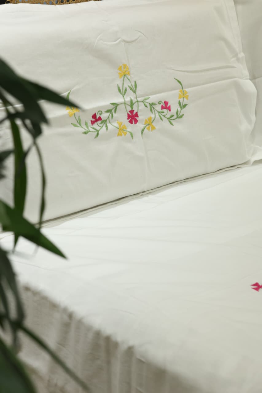 King Size Premium Machine Embroidery Bedsheet Set with 2 Pillow Covers (108x108")