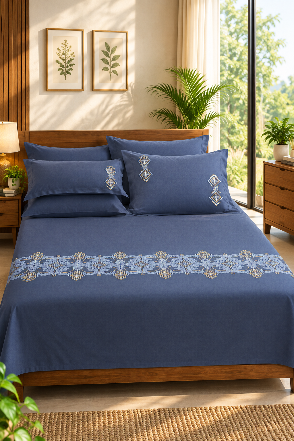 Bedsheets - Premium King Machine embroidery Soft cotton bedsheets(steel grey)