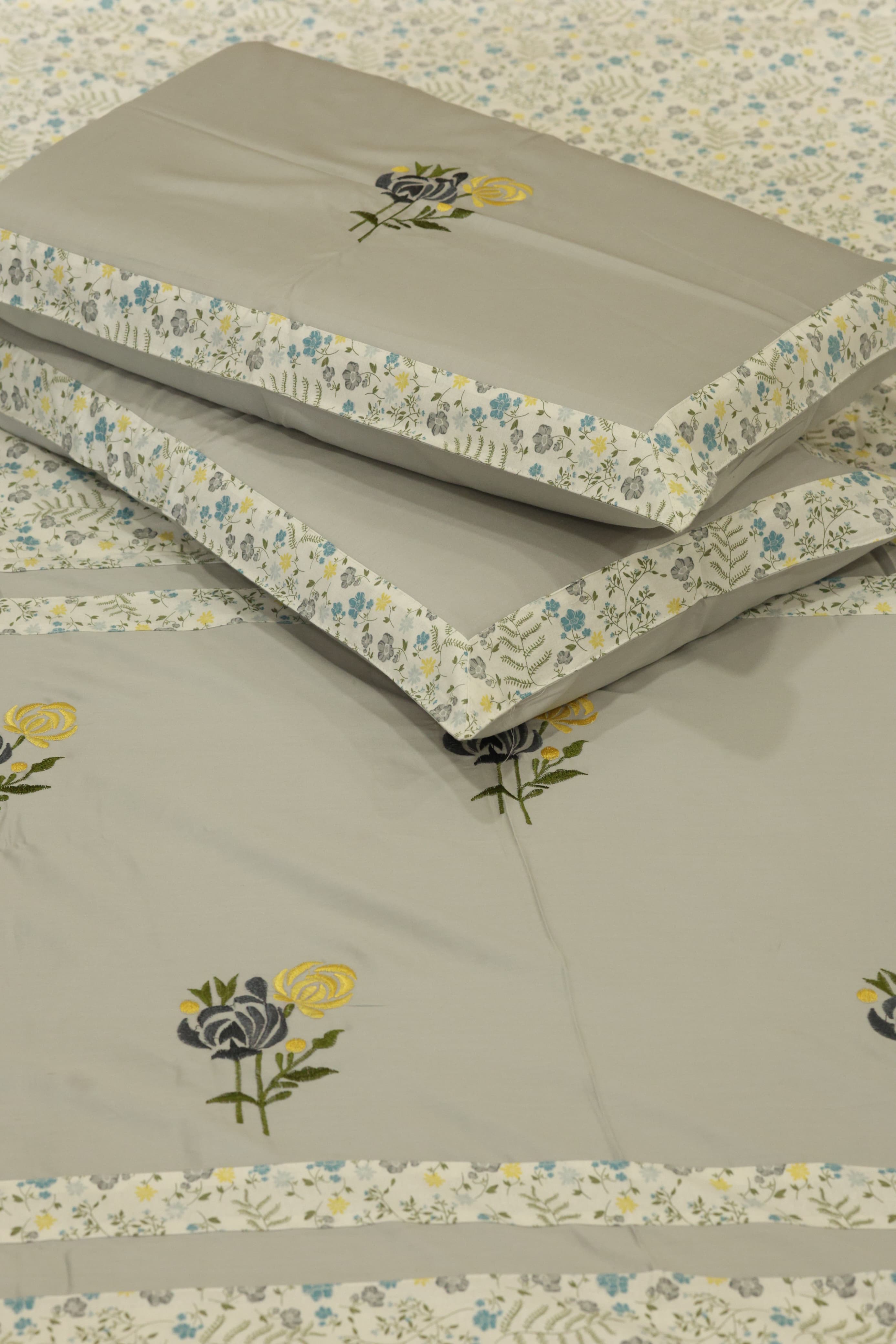King Size Premium Machine Embroidery Bedsheet Set with 2 Pillow Covers (108x108")