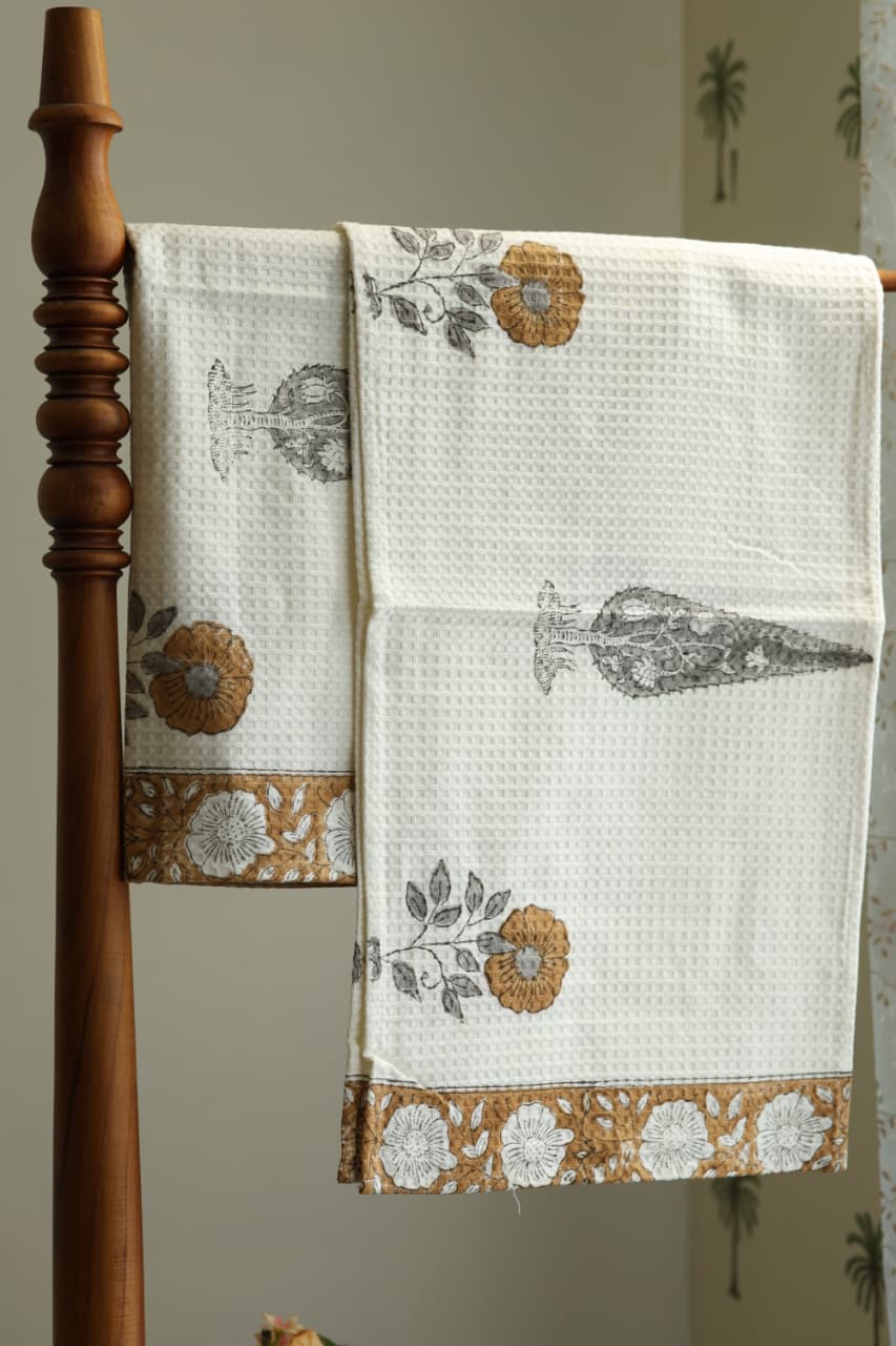 Towels - Waffle Handblock print Towel Set
