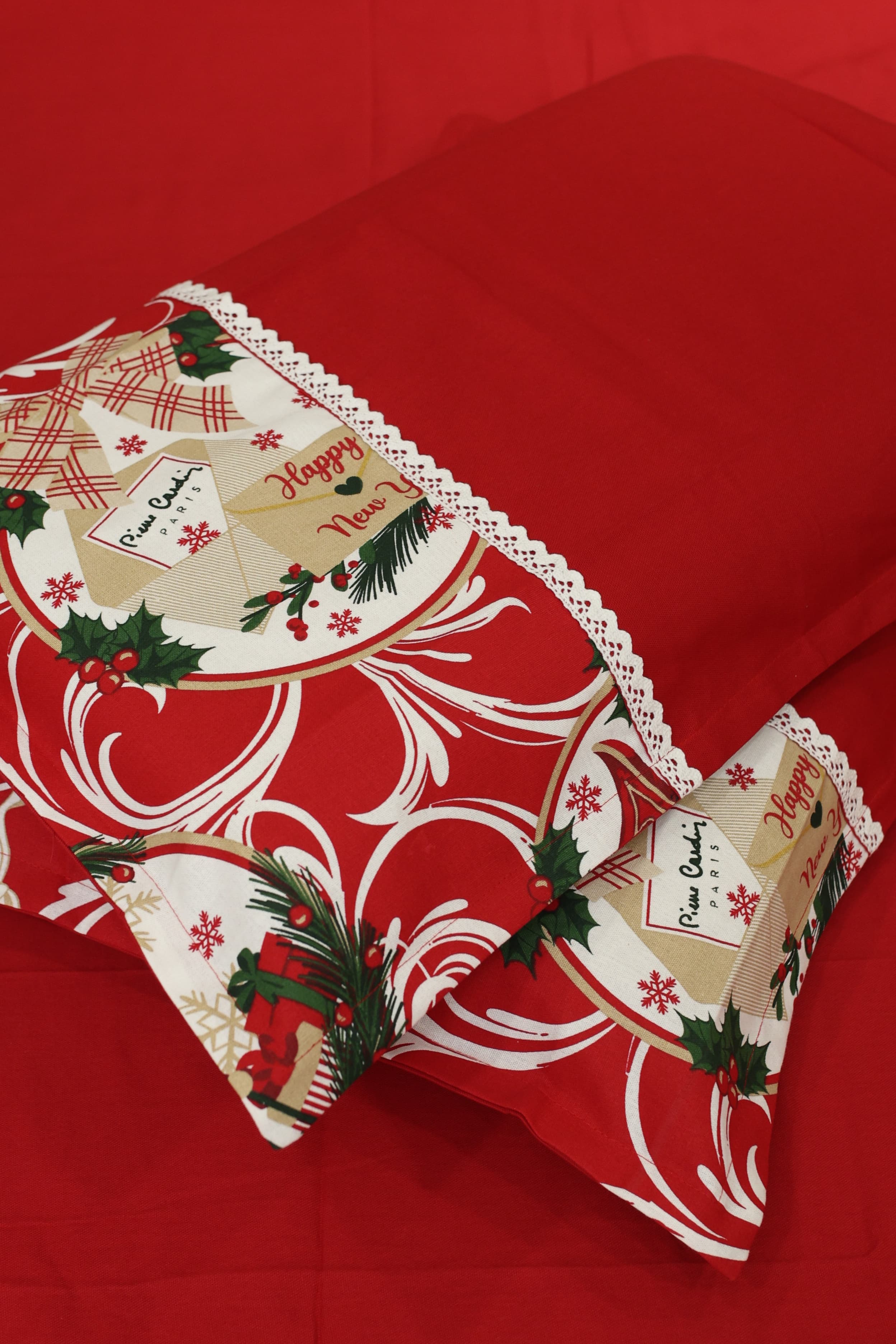 Bedsheets - Queen Premium check floral embroidery  bedsheet Xmas theme edition