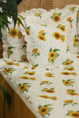 Bedsheets - Premium king floral printed lace bedsheet with cushion covers Yellow sunflower