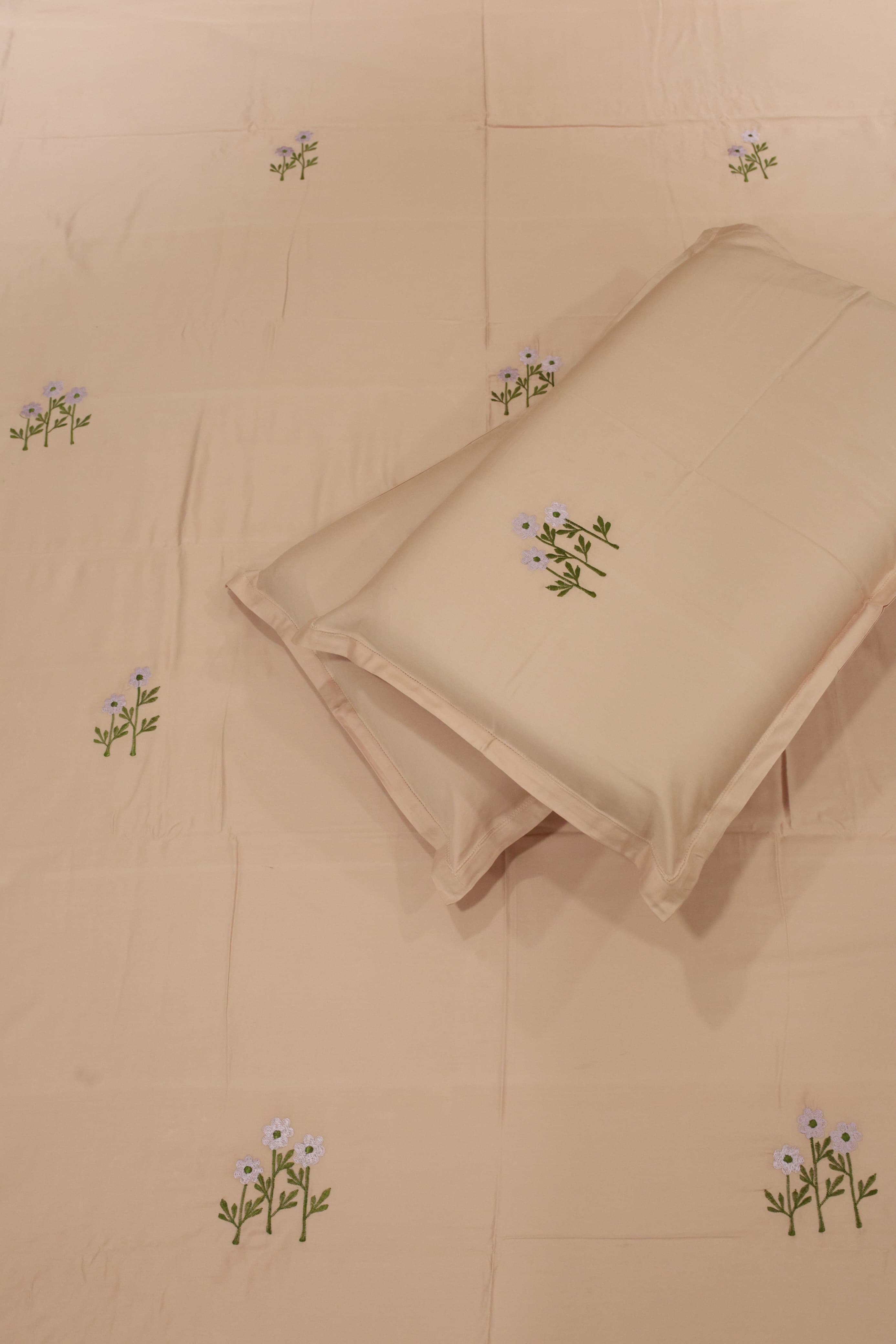 King Size Premium Machine Embroidery Bedsheet Set with 2 Pillow Covers (108x108")