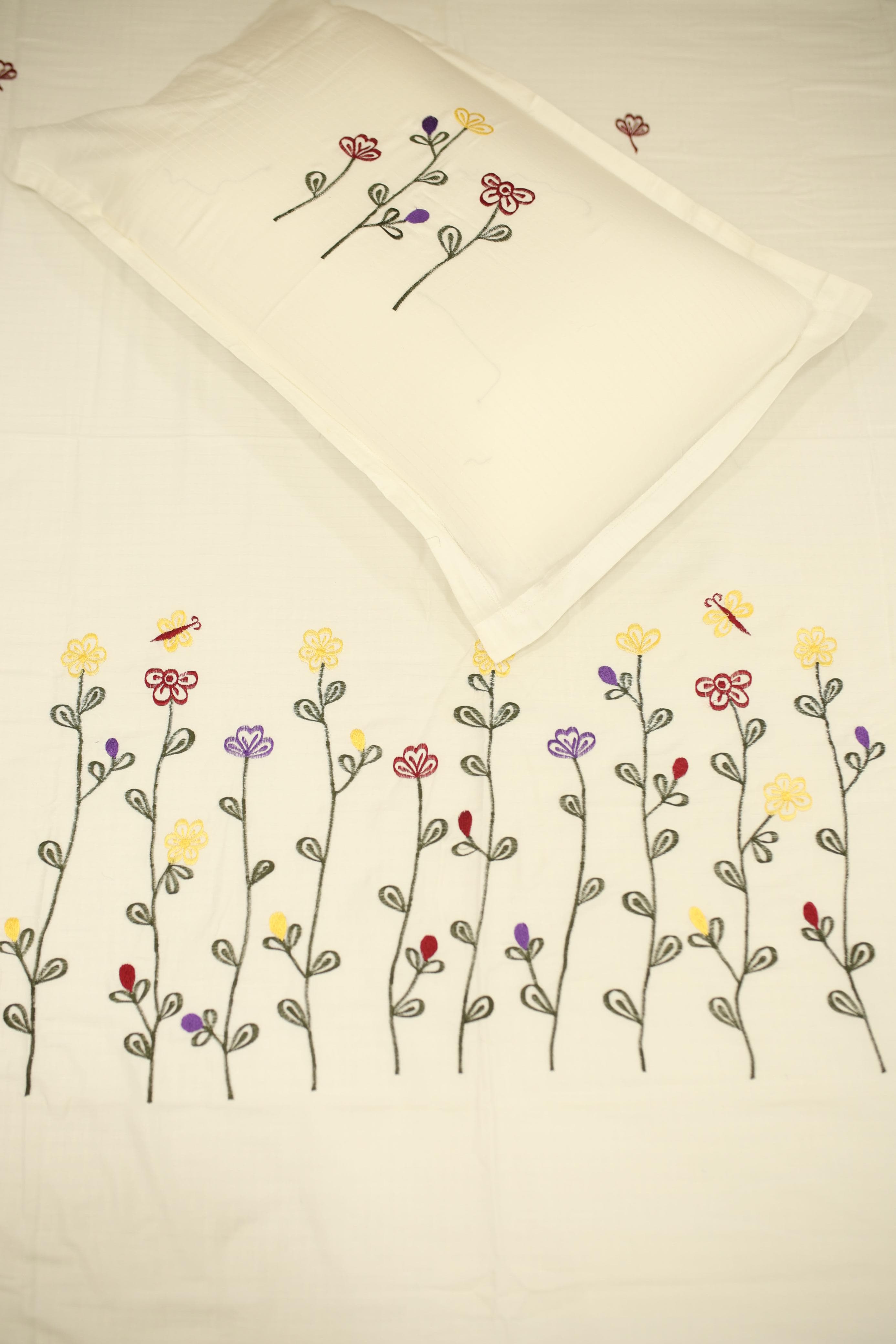 Bedsheets - single premium machine embroidery White bedsheets