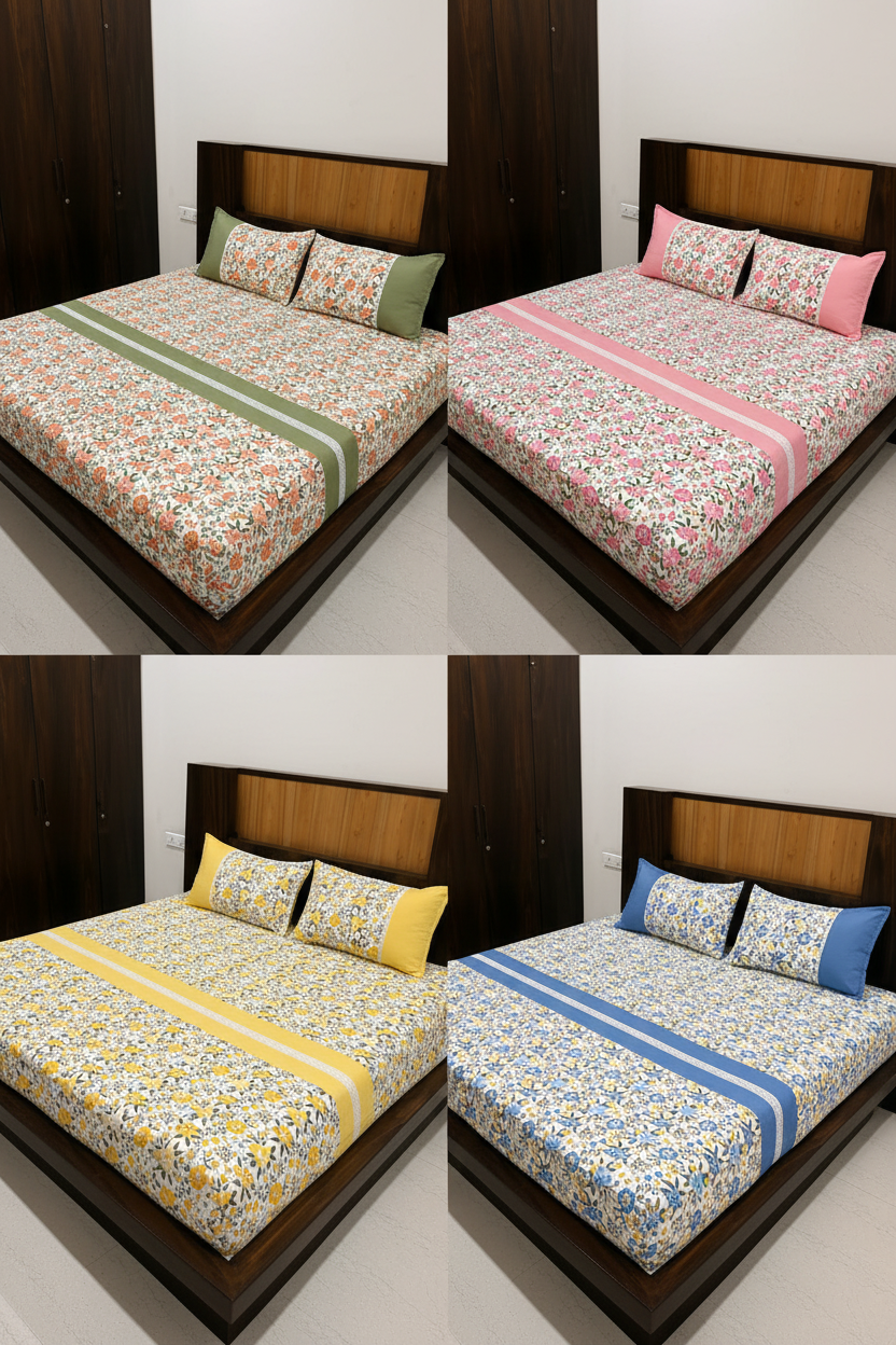 Bedsheets - Queen premium designer Printed lace bedsheet rotary