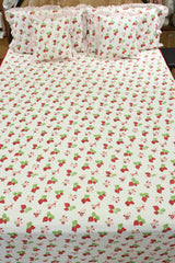 Bedsheets - Premium king floral printed lace bedsheet with cushion covers straberry bud