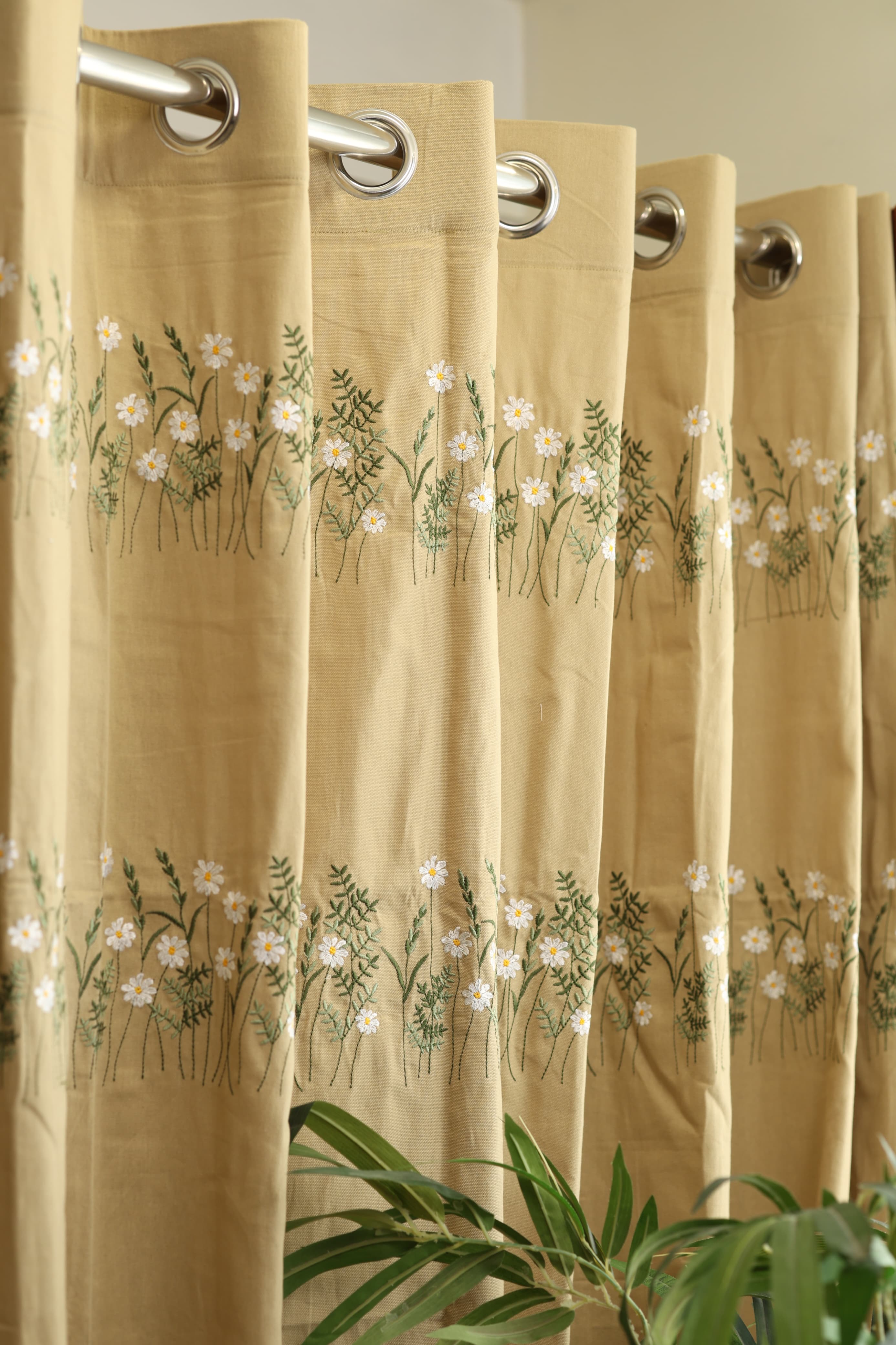 Curtains - Floral embroidery opaque curtains Golden Meadow Curtains