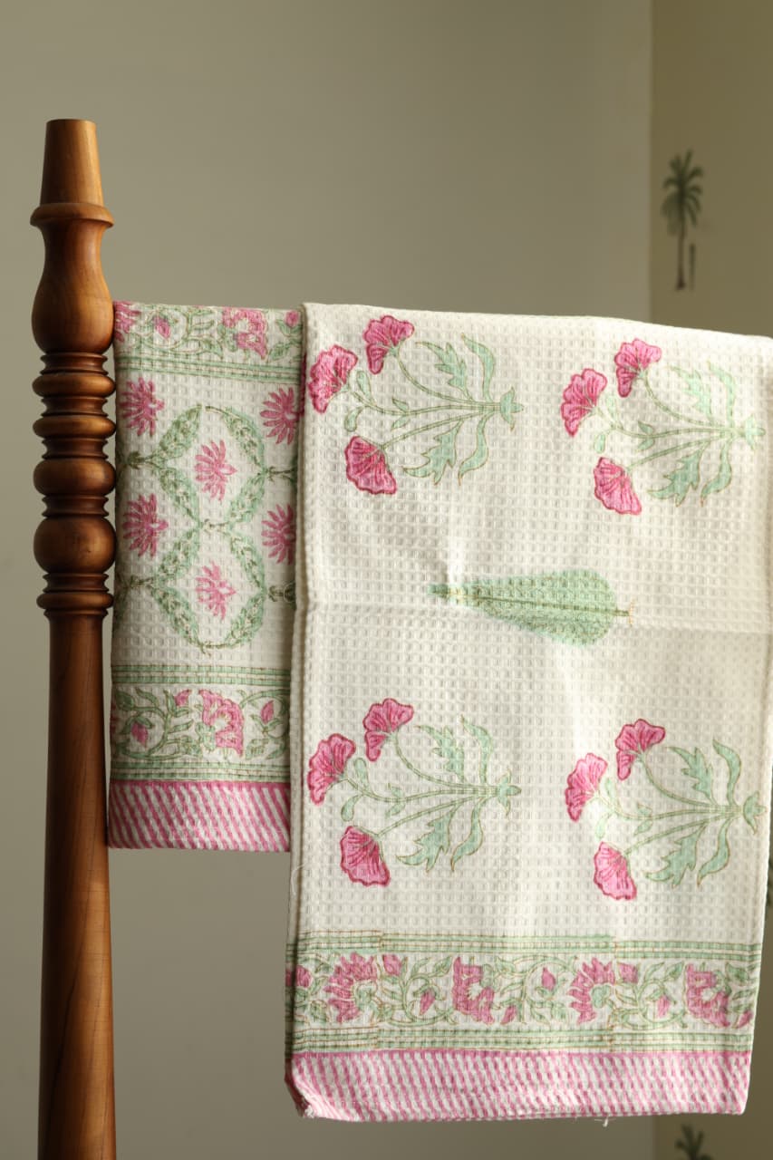Towels - Waffle Handblock print Towel Set