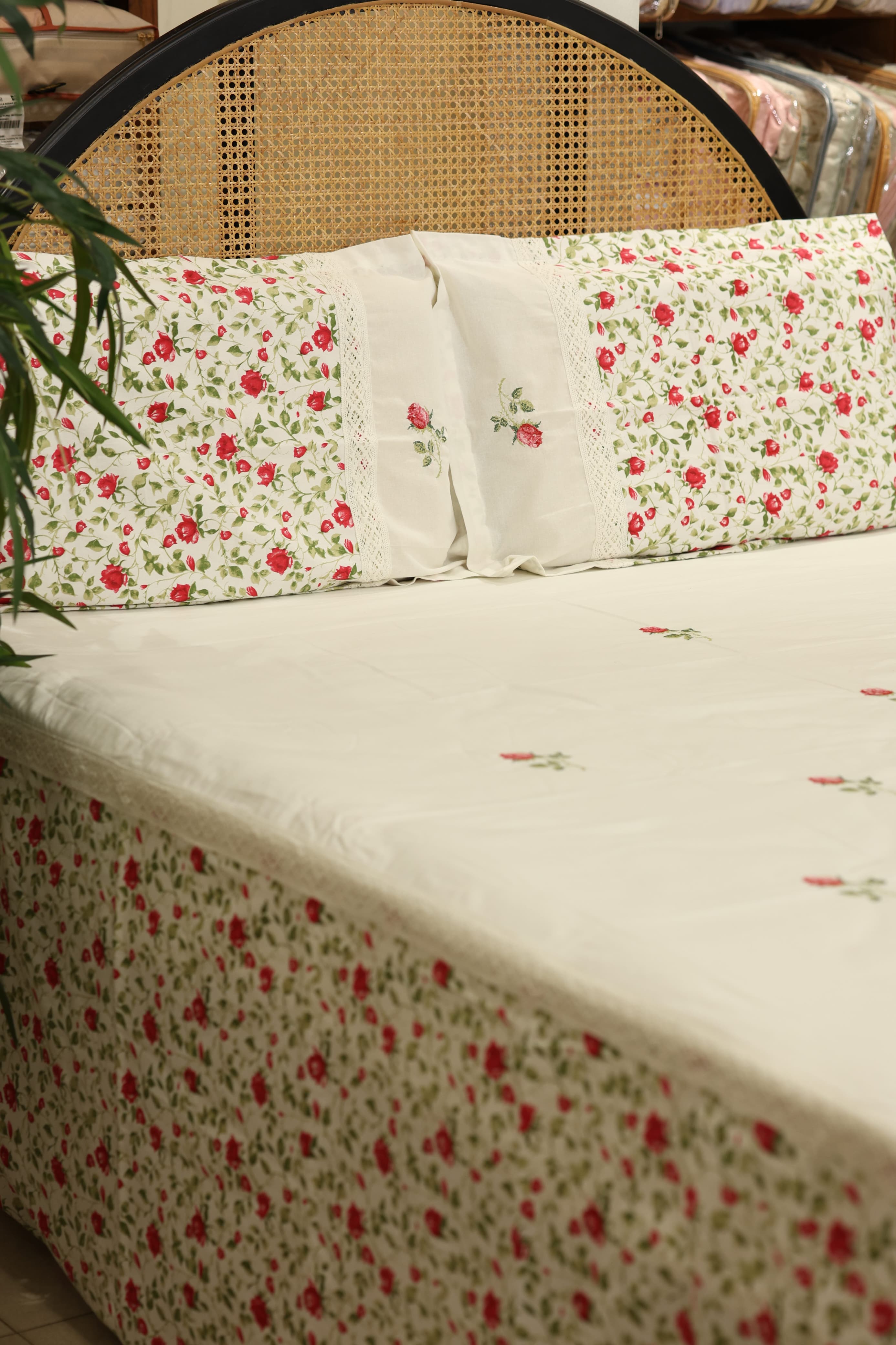 Premium Cross stitch Embroidery Cotton King Size Bedspread Set Cottage collections 1