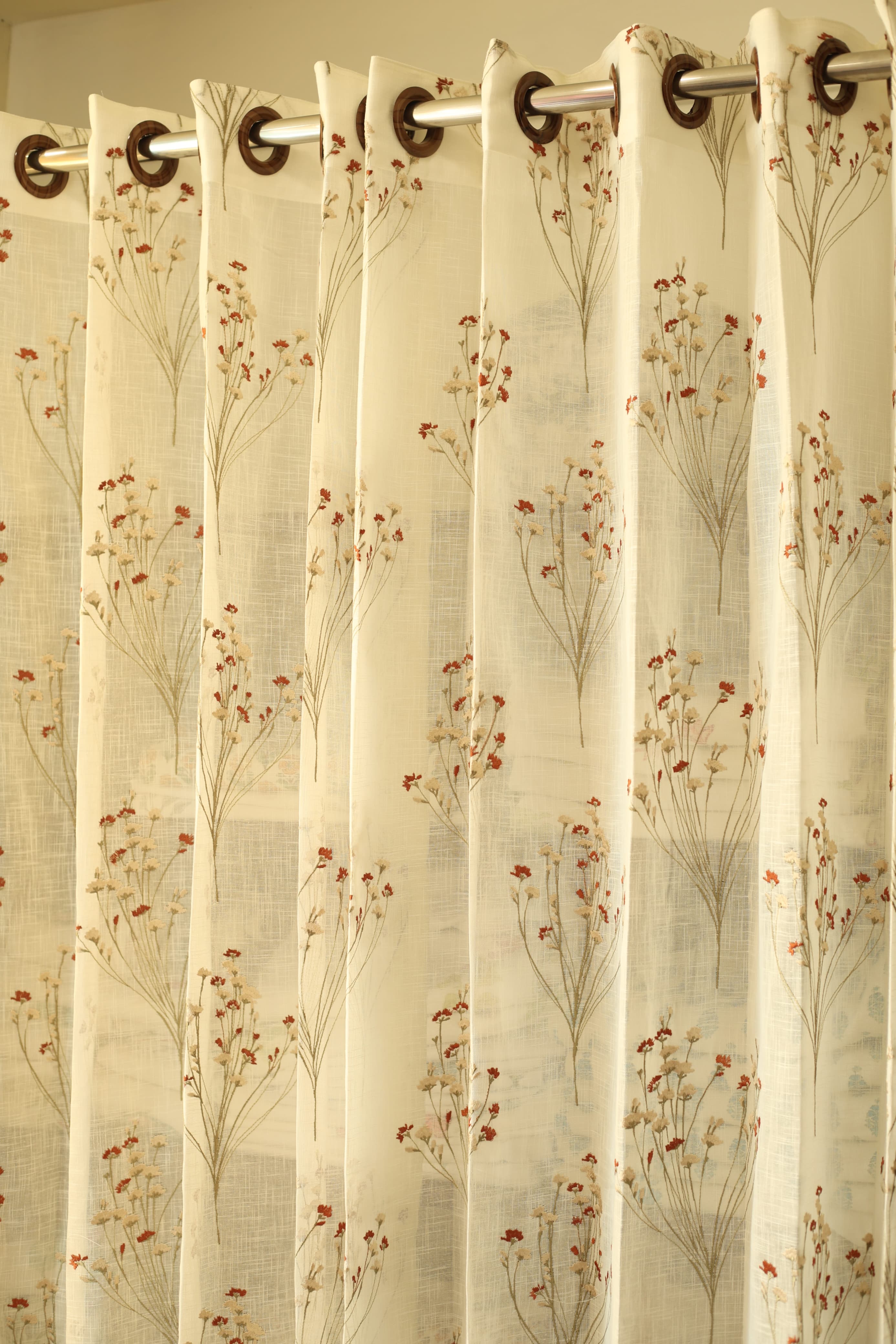 Curtains -Premium embroidered sheer curtain off white base