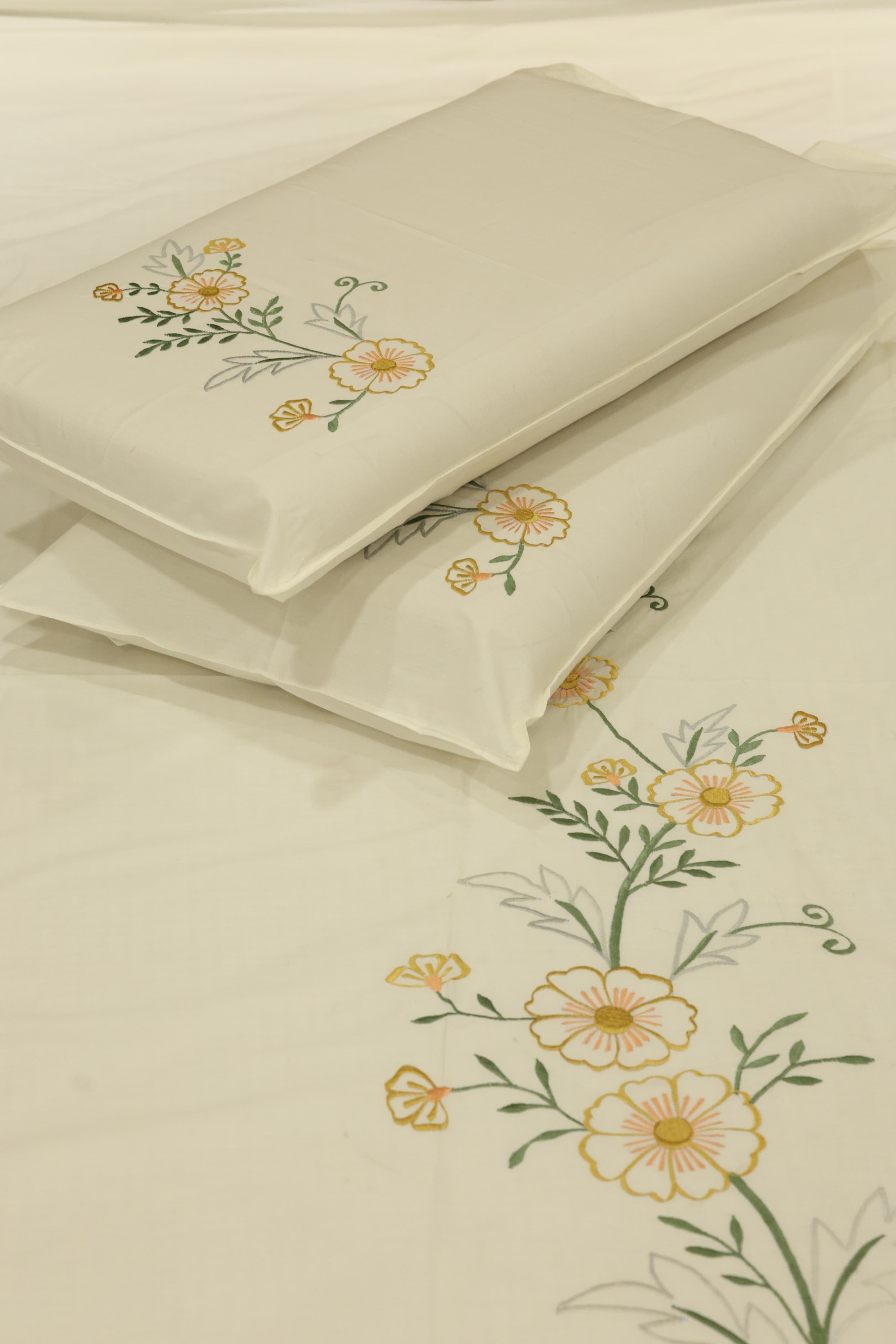 King Size Premium Machine Embroidery Bedsheet Set with 2 Pillow Covers (108x108")