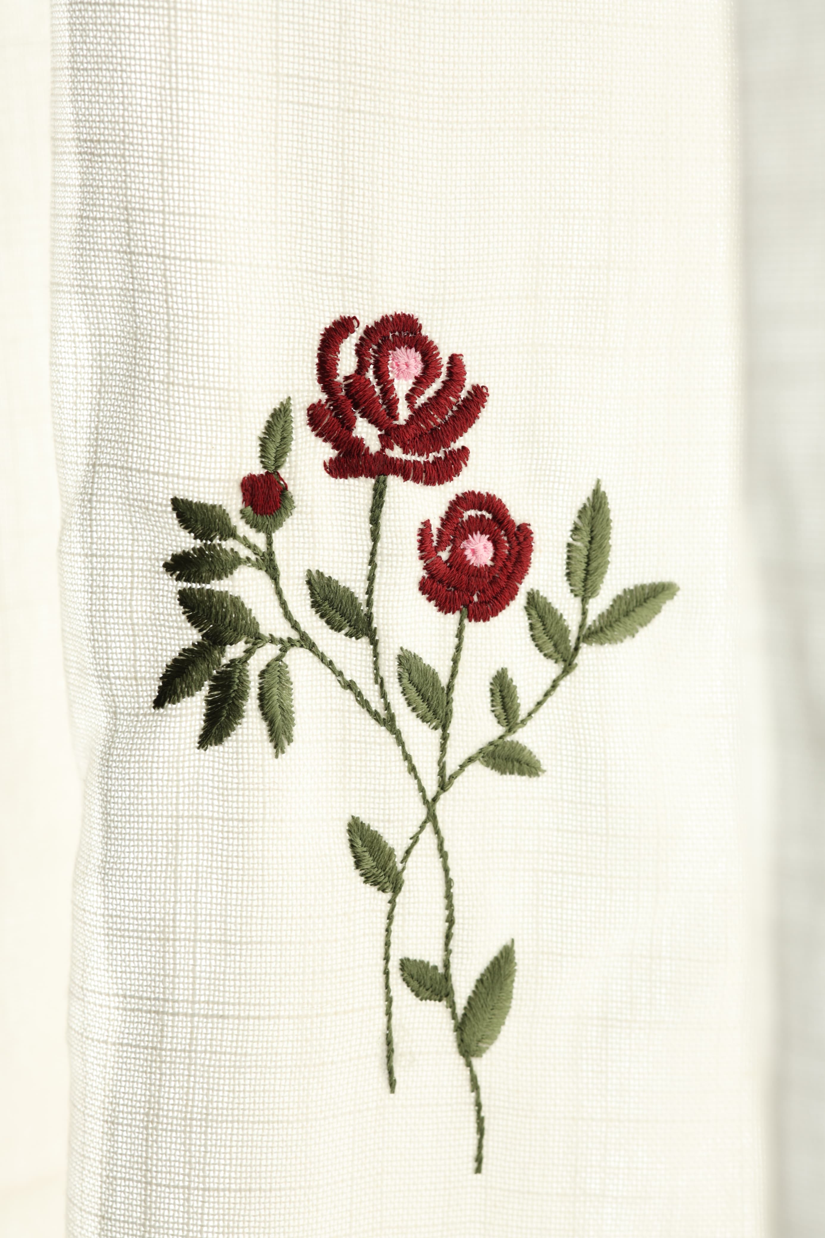 Curtains - Embroidery Semi transparent curtains LINEN ROSE ( off white base)