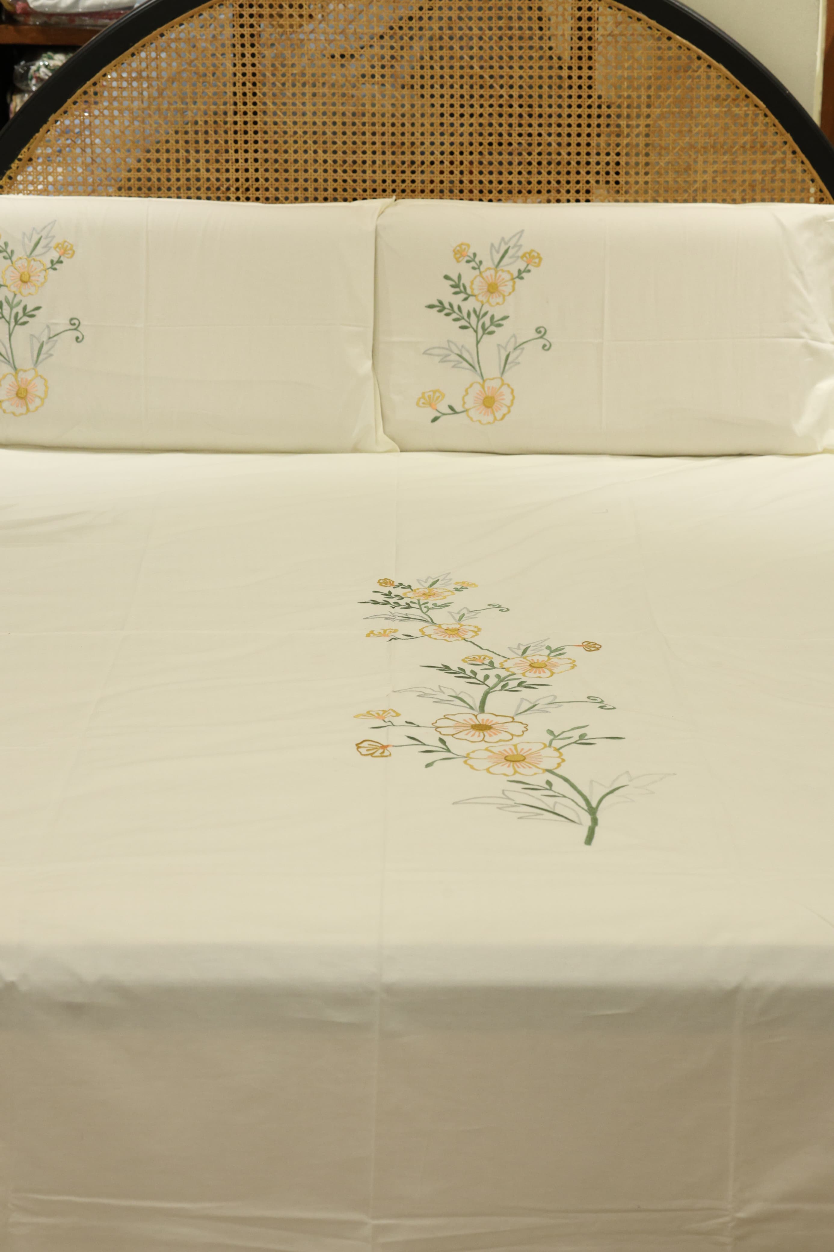 King Size Premium Machine Embroidery Bedsheet Set with 2 Pillow Covers (108x108")