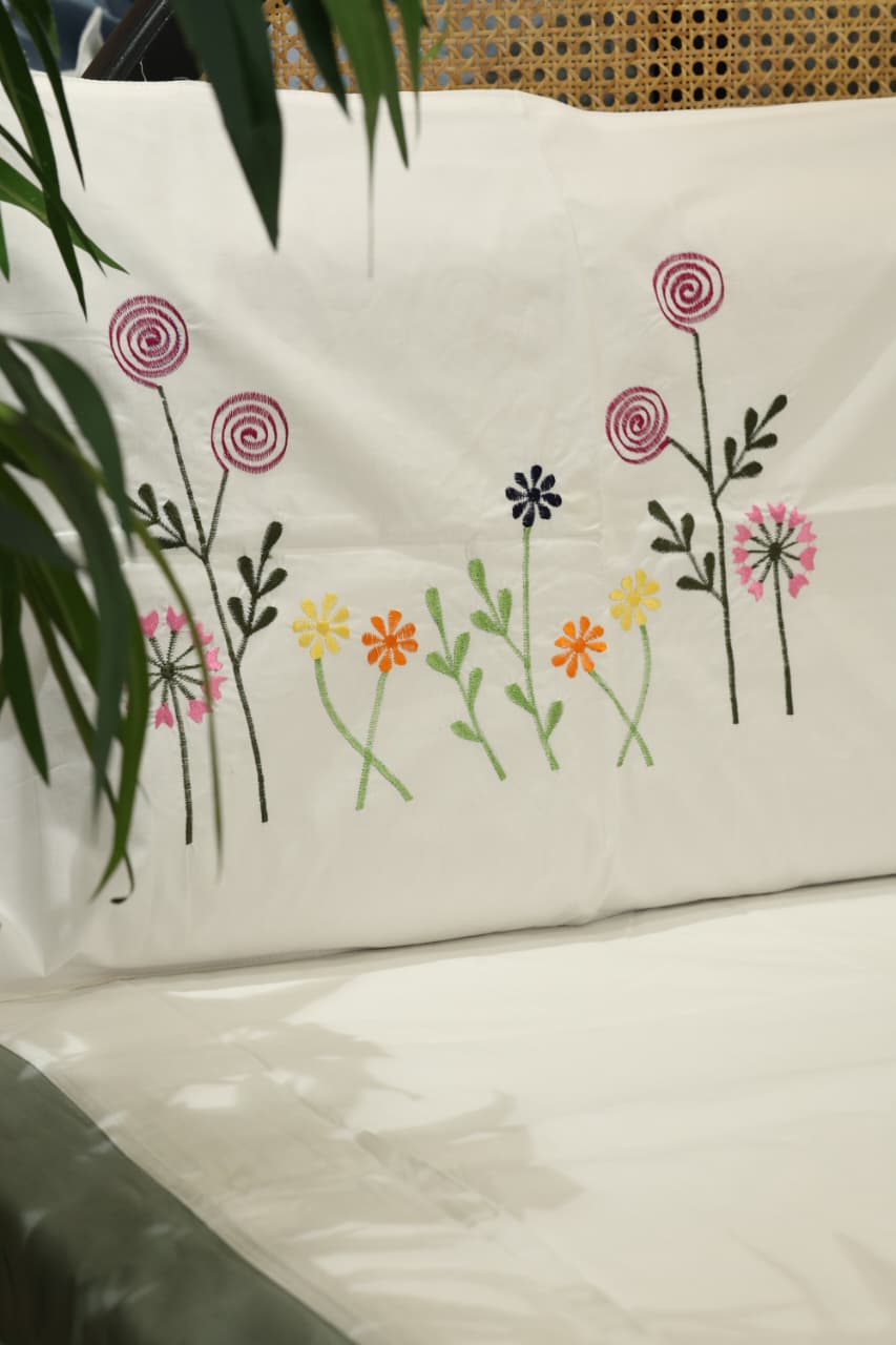 King Size Premium Machine Embroidery Bedsheet Set with 2 Pillow Covers (108x108")