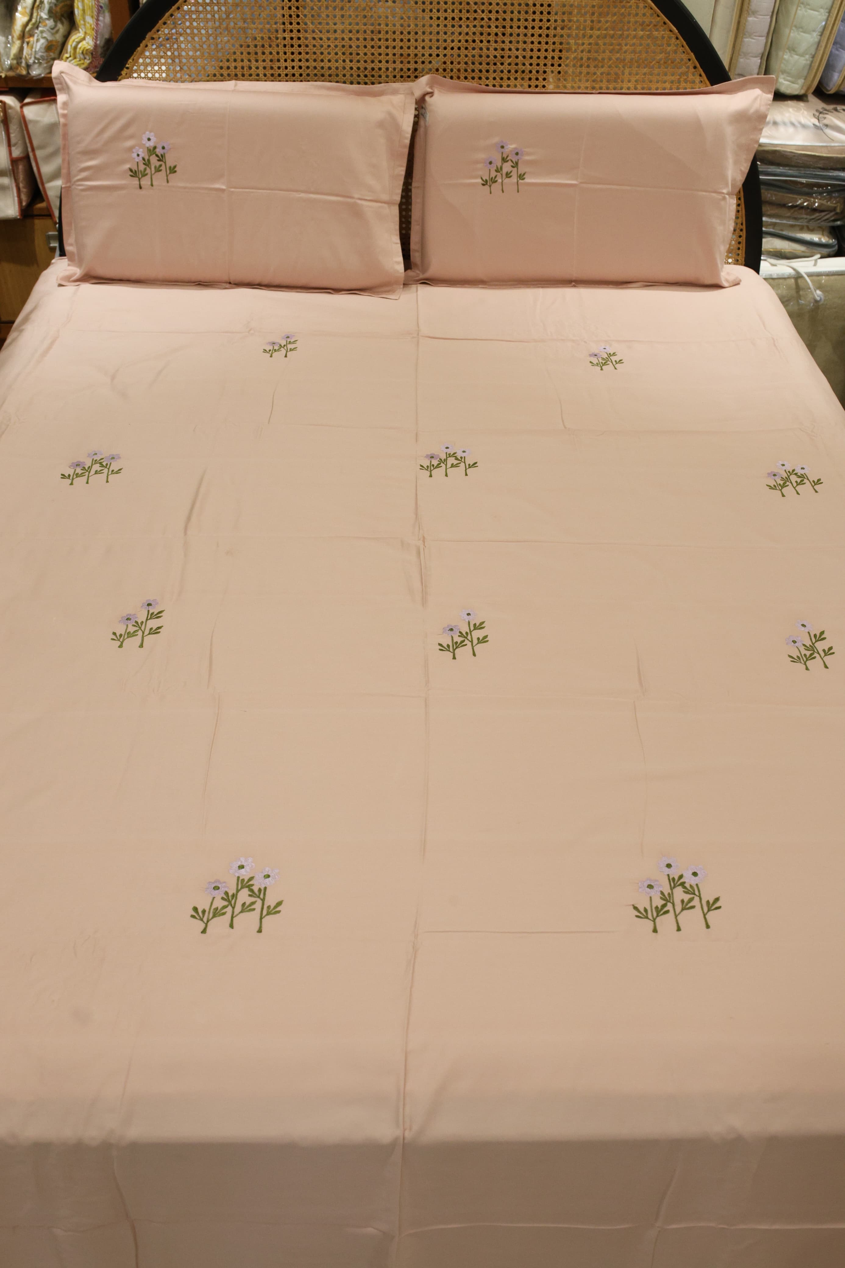 King Size Premium Machine Embroidery Bedsheet Set with 2 Pillow Covers (108x108")