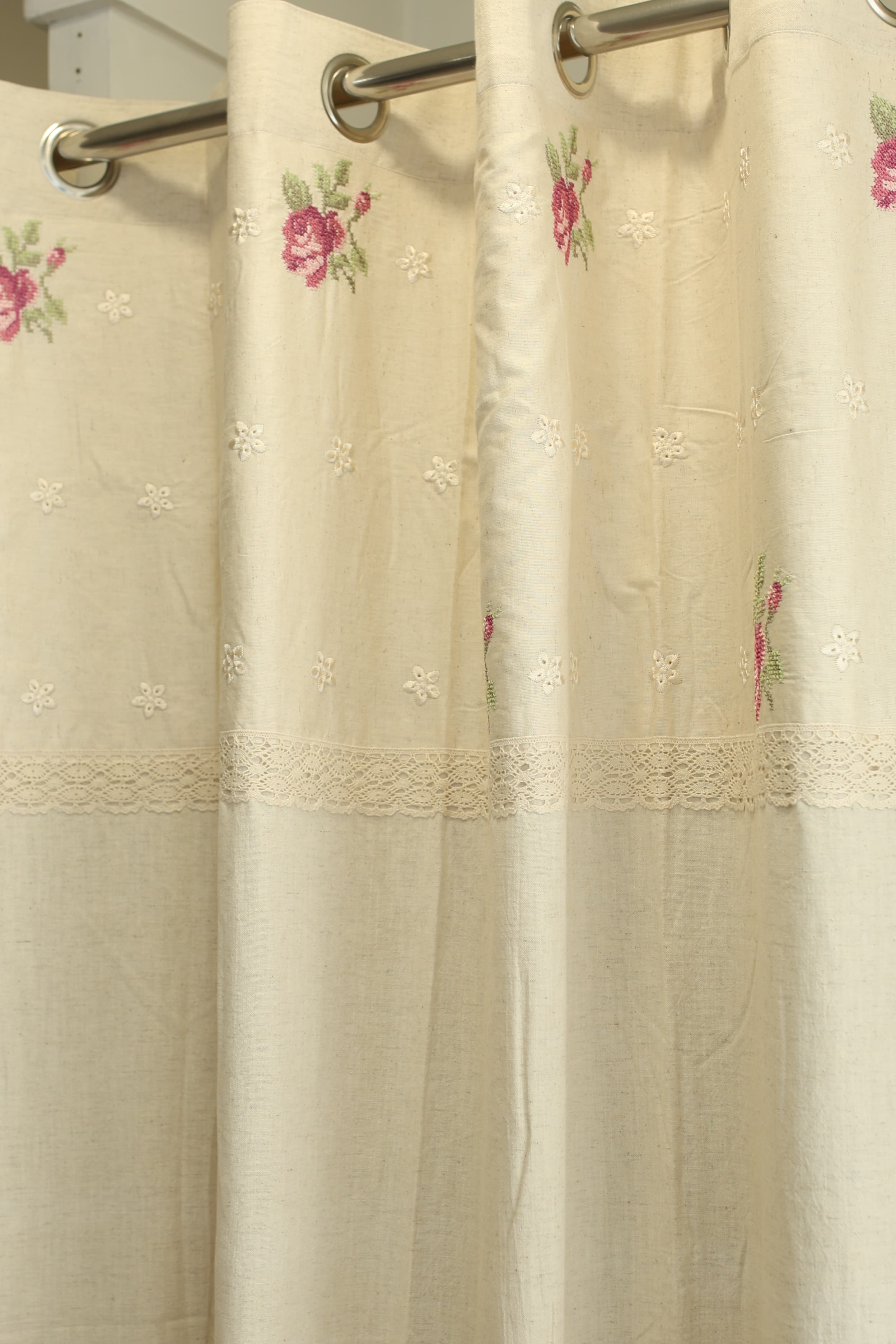 Curtains - Cross stitch embroidery opaque curtains lattice rose Prebooking