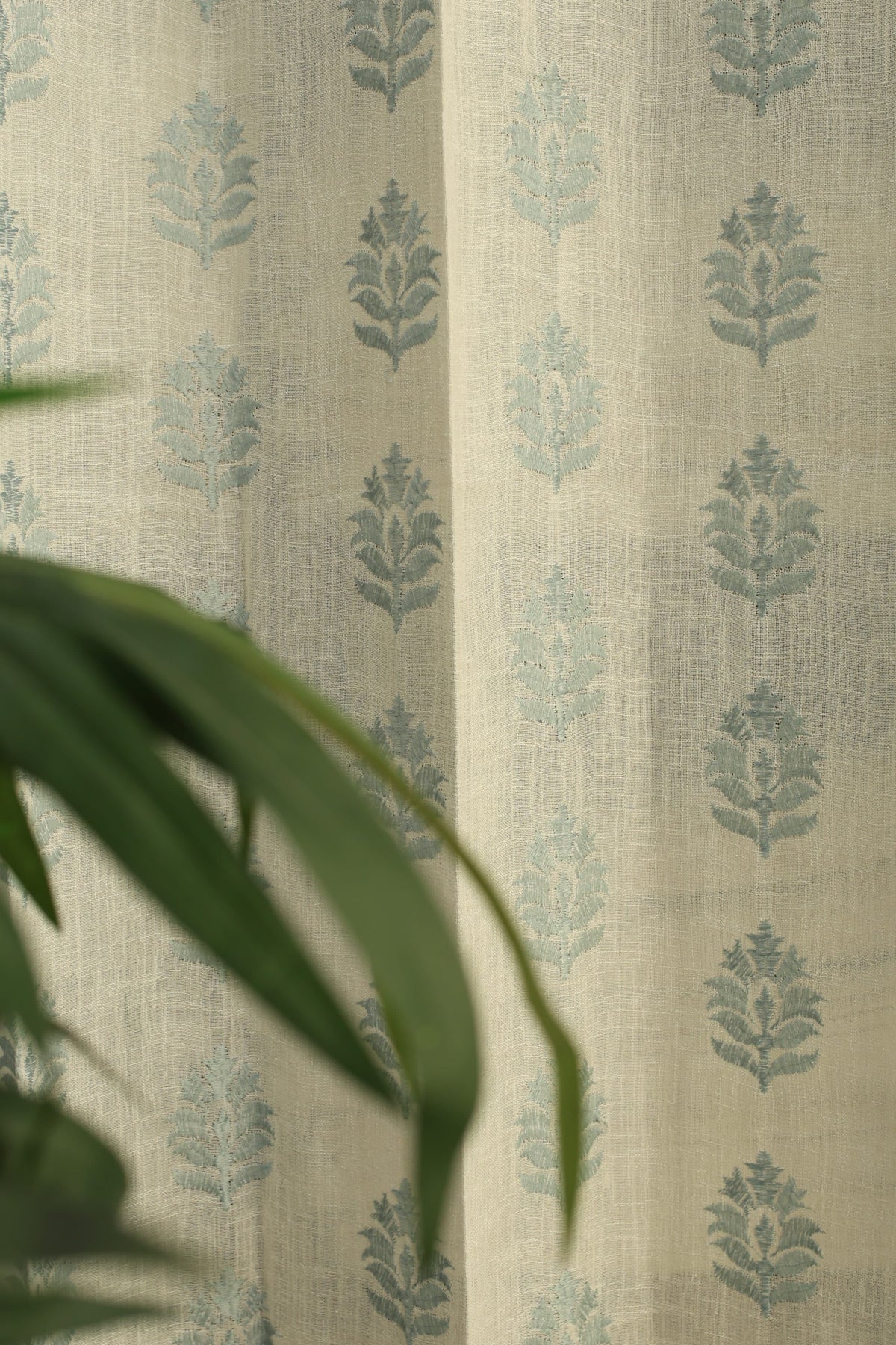 Curtains-Premium embroidered sheer curtains white base