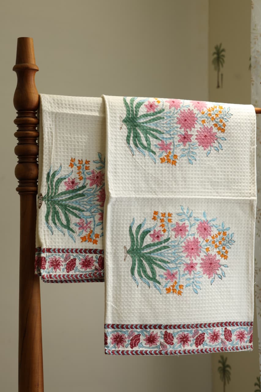 Towels - Waffle Handblock print Towel Set