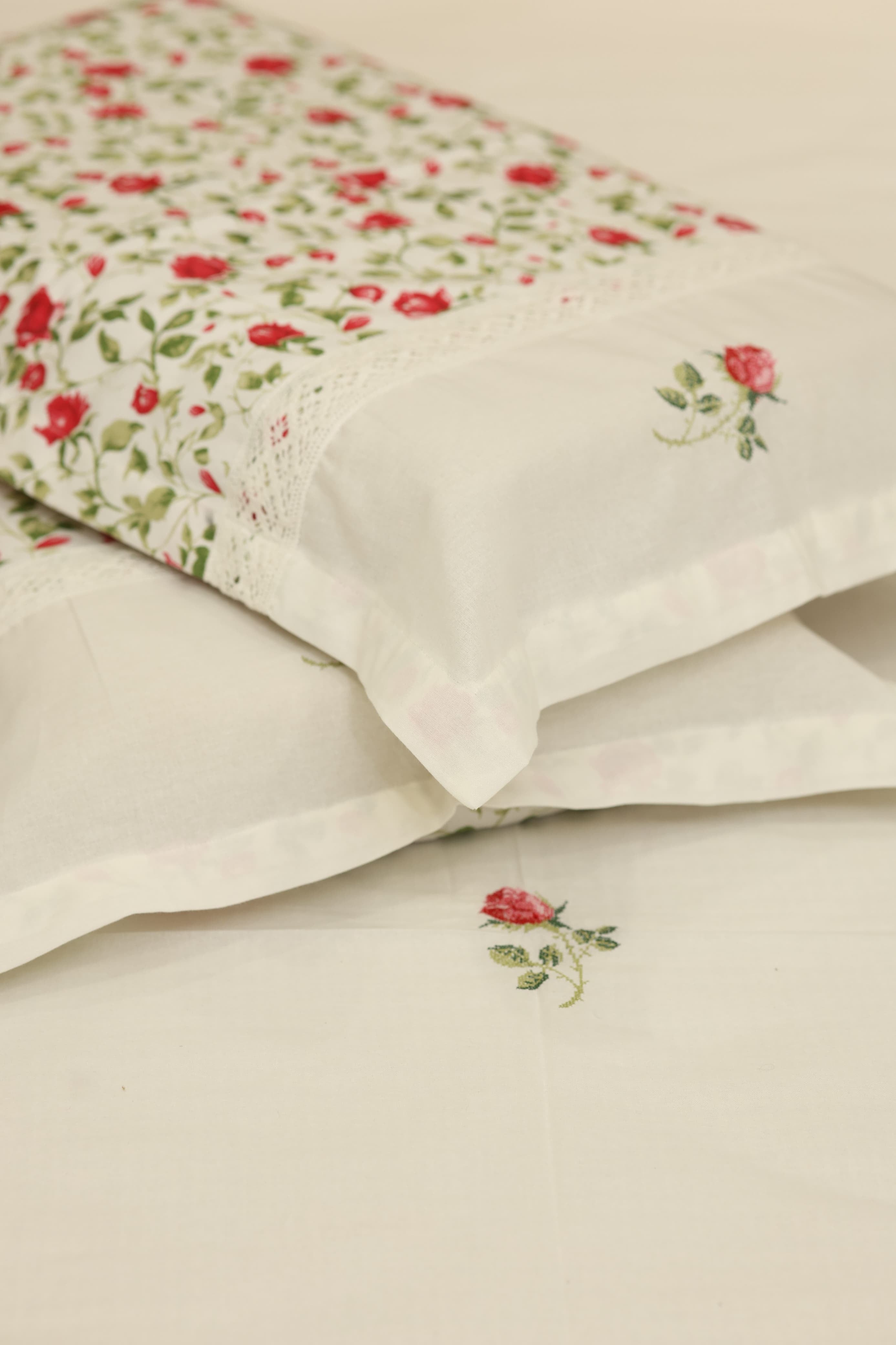 Premium Cross stitch Embroidery Cotton King Size Bedspread Set Cottage collections 1