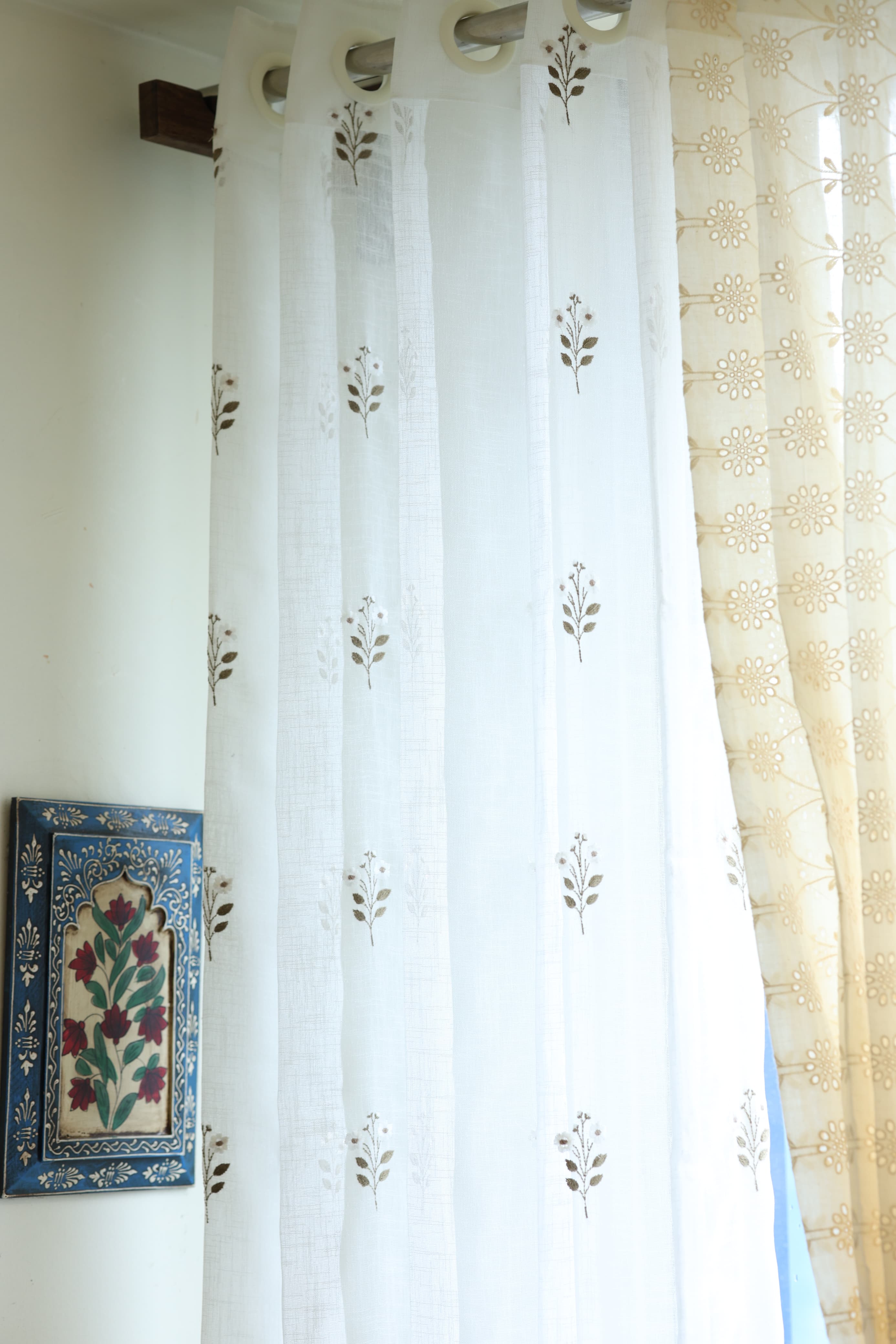 Ivory Floral embroidery sheer Curtain