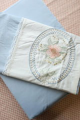 Vintage King Machine Embroidery Bedsheet with Lace Trim