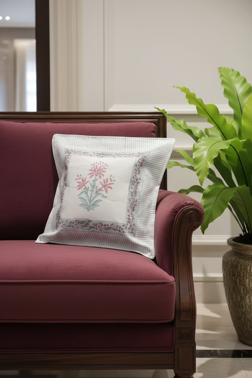 Handblock cushion cover|16×16