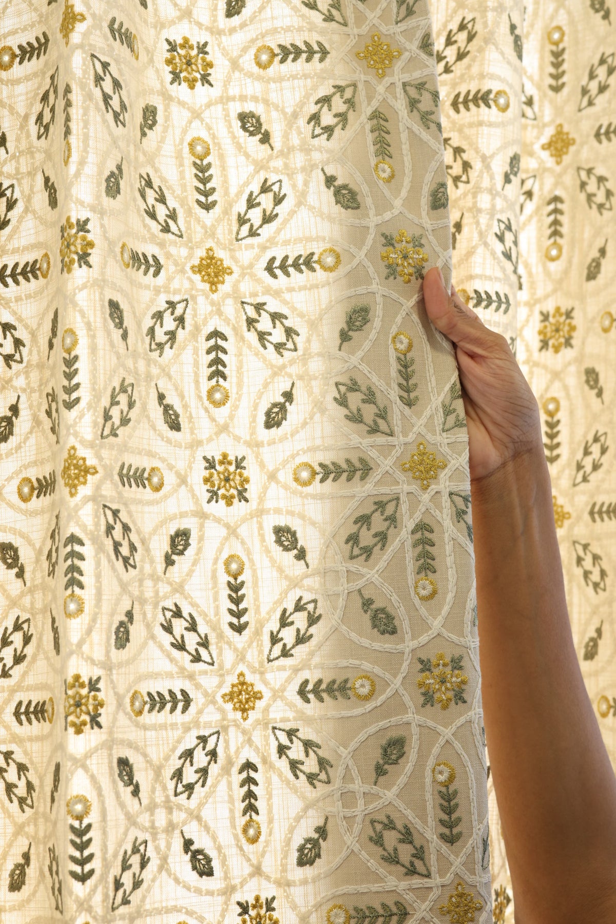 Curtains : Premium embroidery opaque curtains prebooking (description )Olive Trellis