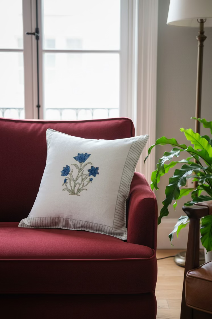 Handblock cushion cover 16×16 inches