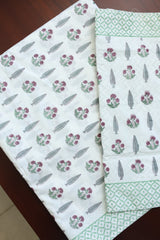 Bedsheets - King percale cotton handblock white lily  bedsheets