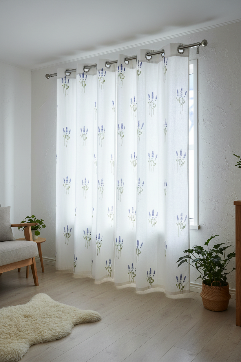 Curtains - Opaque floral curtains Offwhite