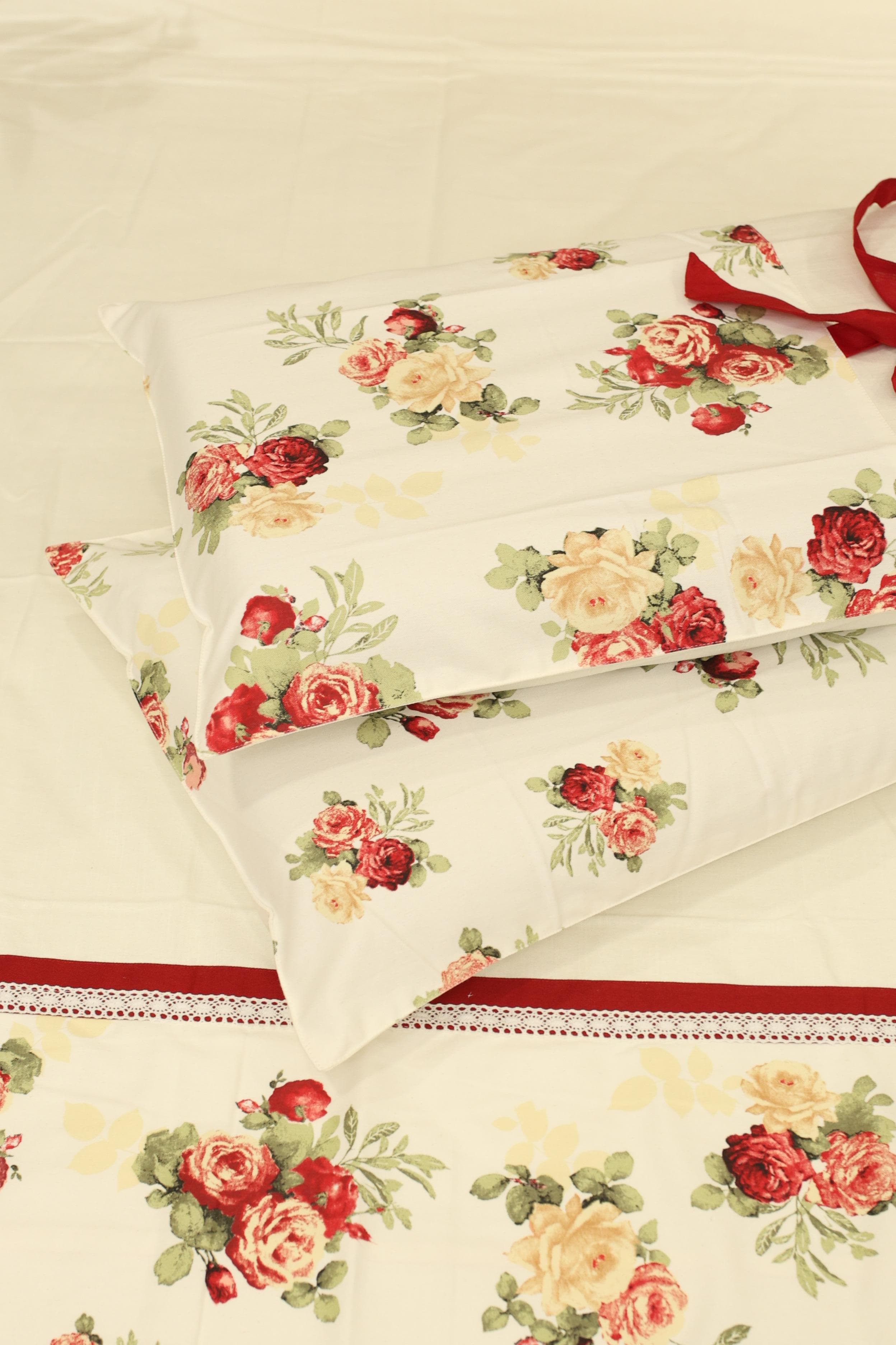 Bedsheets - Queen Premium check floral embroidery  bedsheet Xmas theme edition