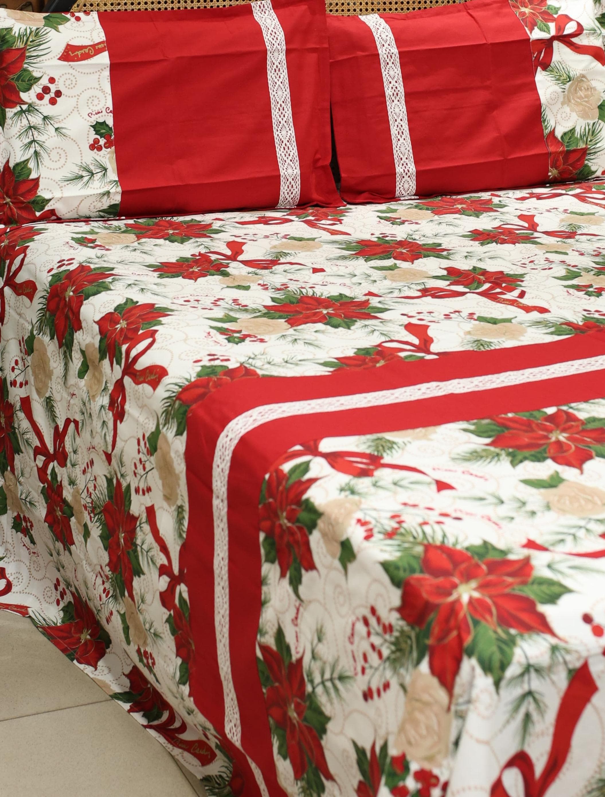 Bedsheets - King premium machine embroidery bedsheets lace bedsheets Xmas edition