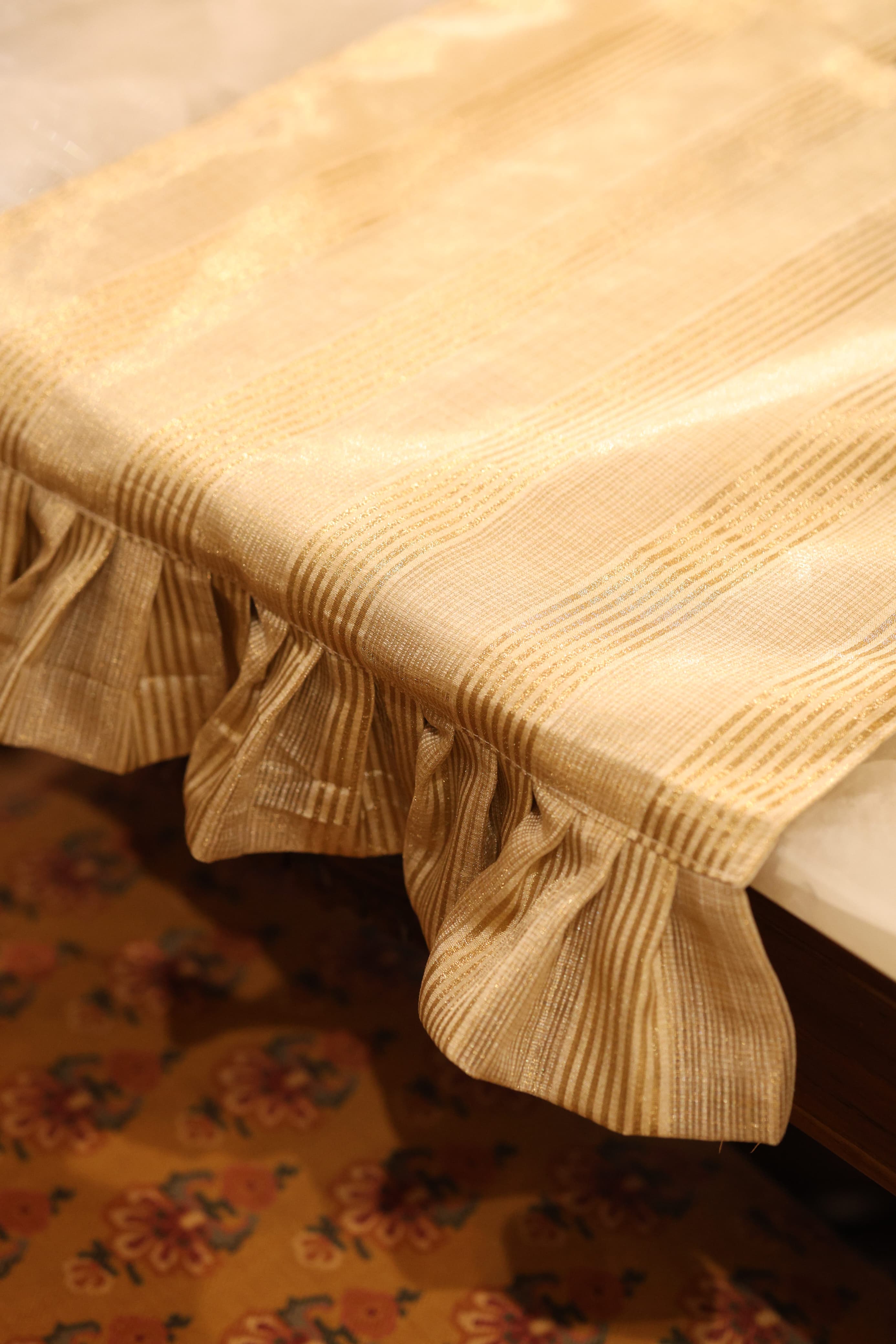 Onam Striped Table Runner with Ruffled Edges - 4 seater