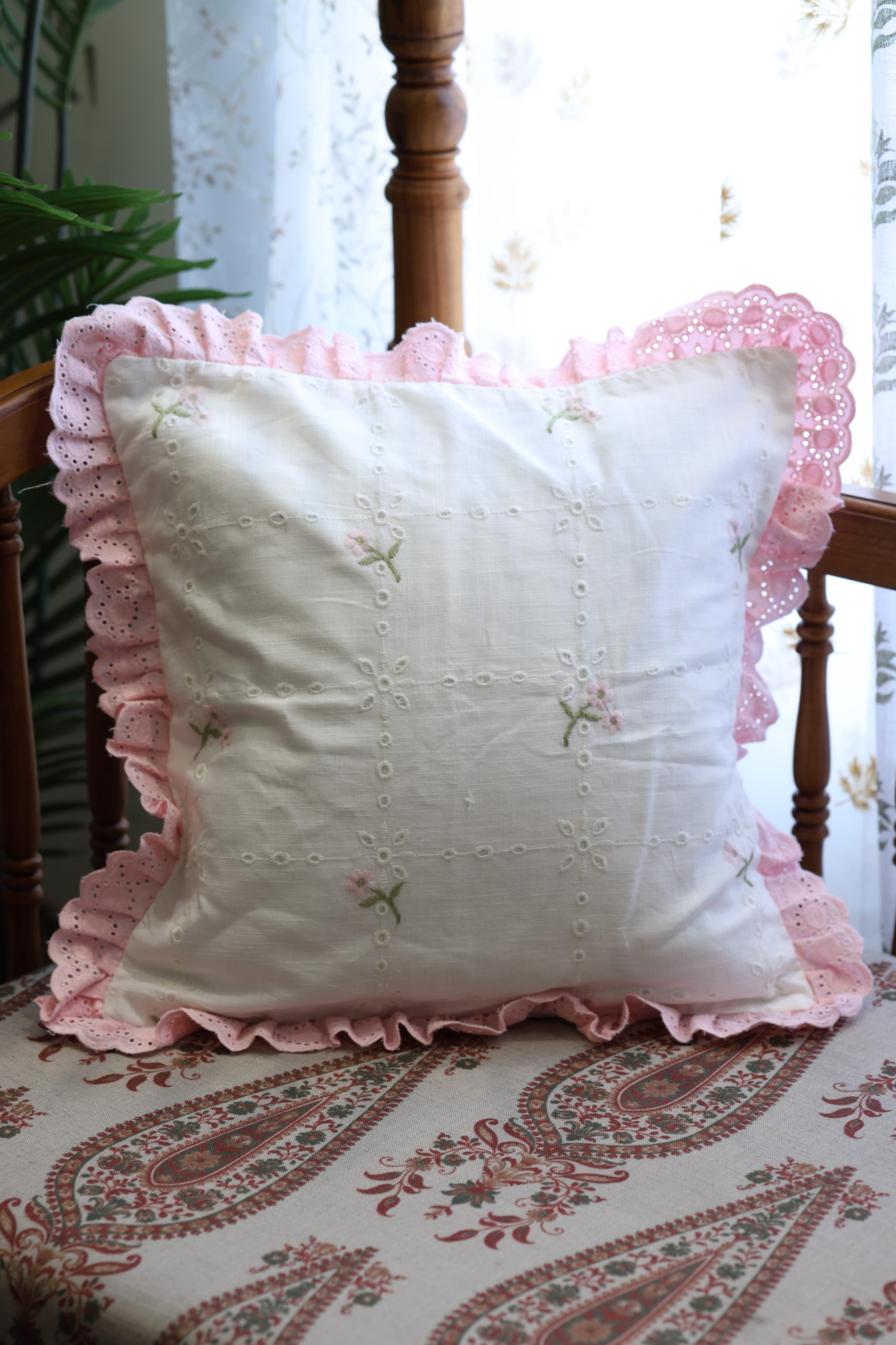 Cushion covers - Embroidery pink meadow petal 12*12 inches