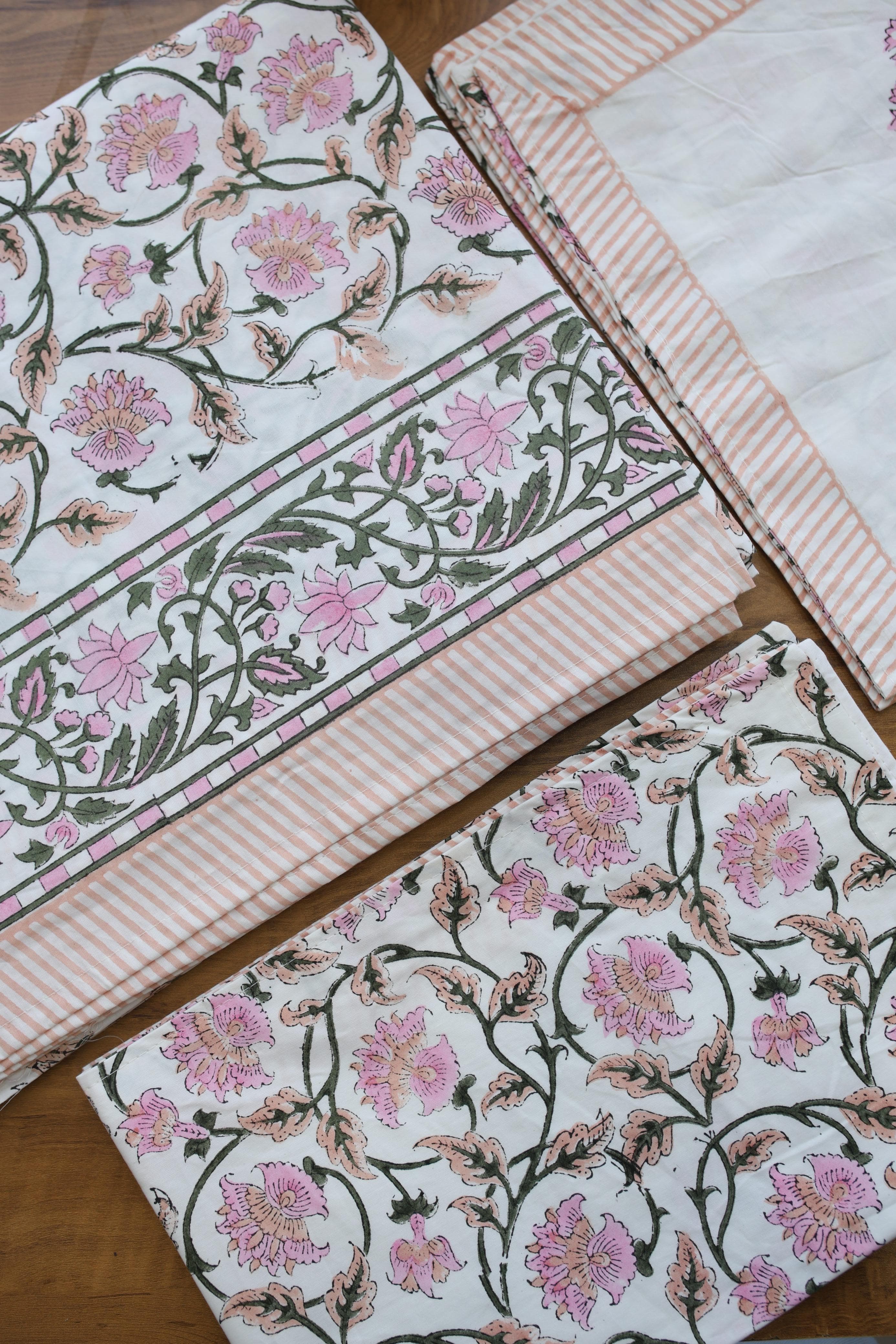 Bedsheets - King percale cotton handblock soft lily  bedsheets