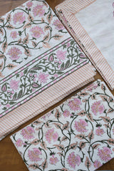 Bedsheets - King percale cotton handblock soft lily  bedsheets