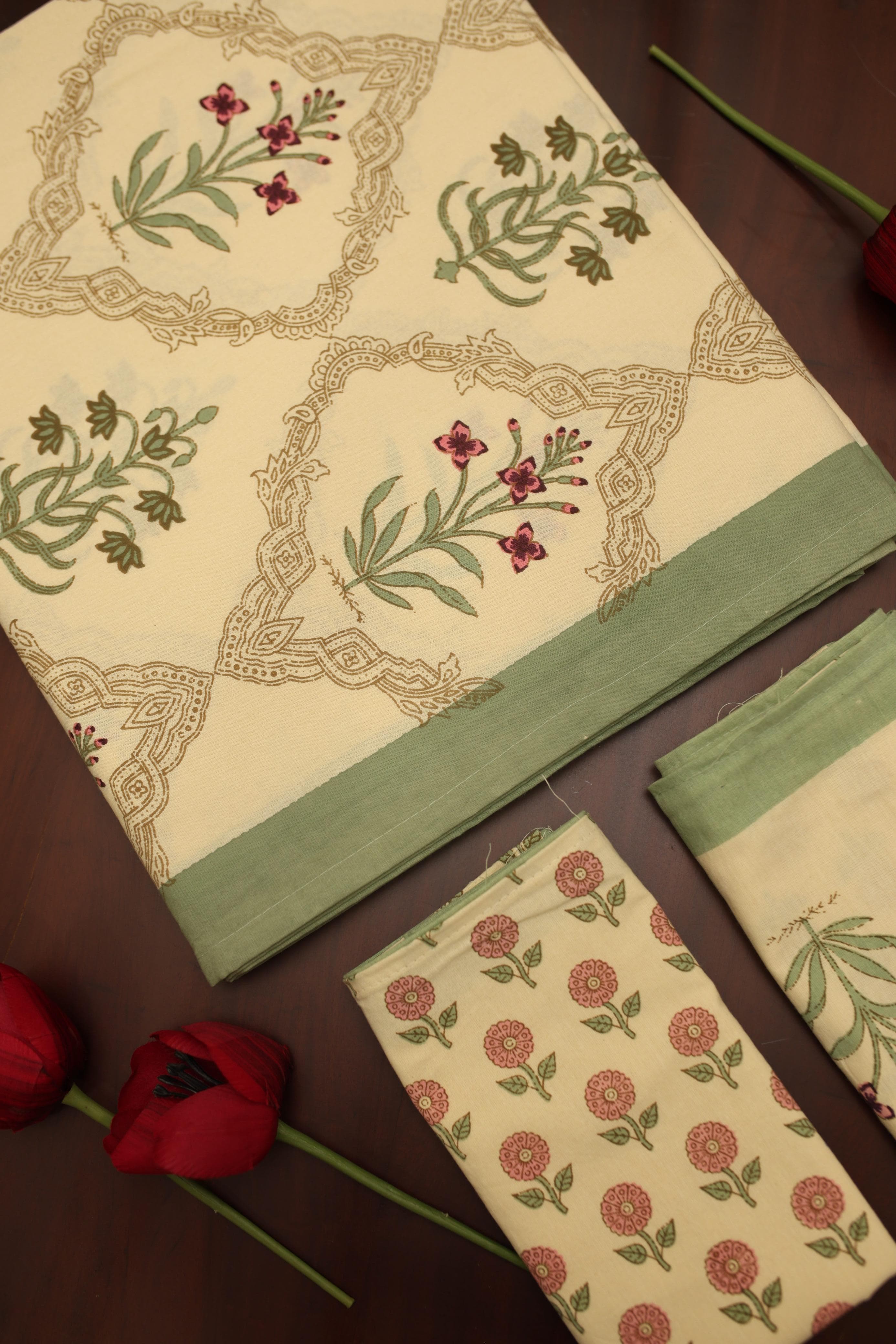 Bedsheets - King handblock IVORY RAJWADA bedsheets