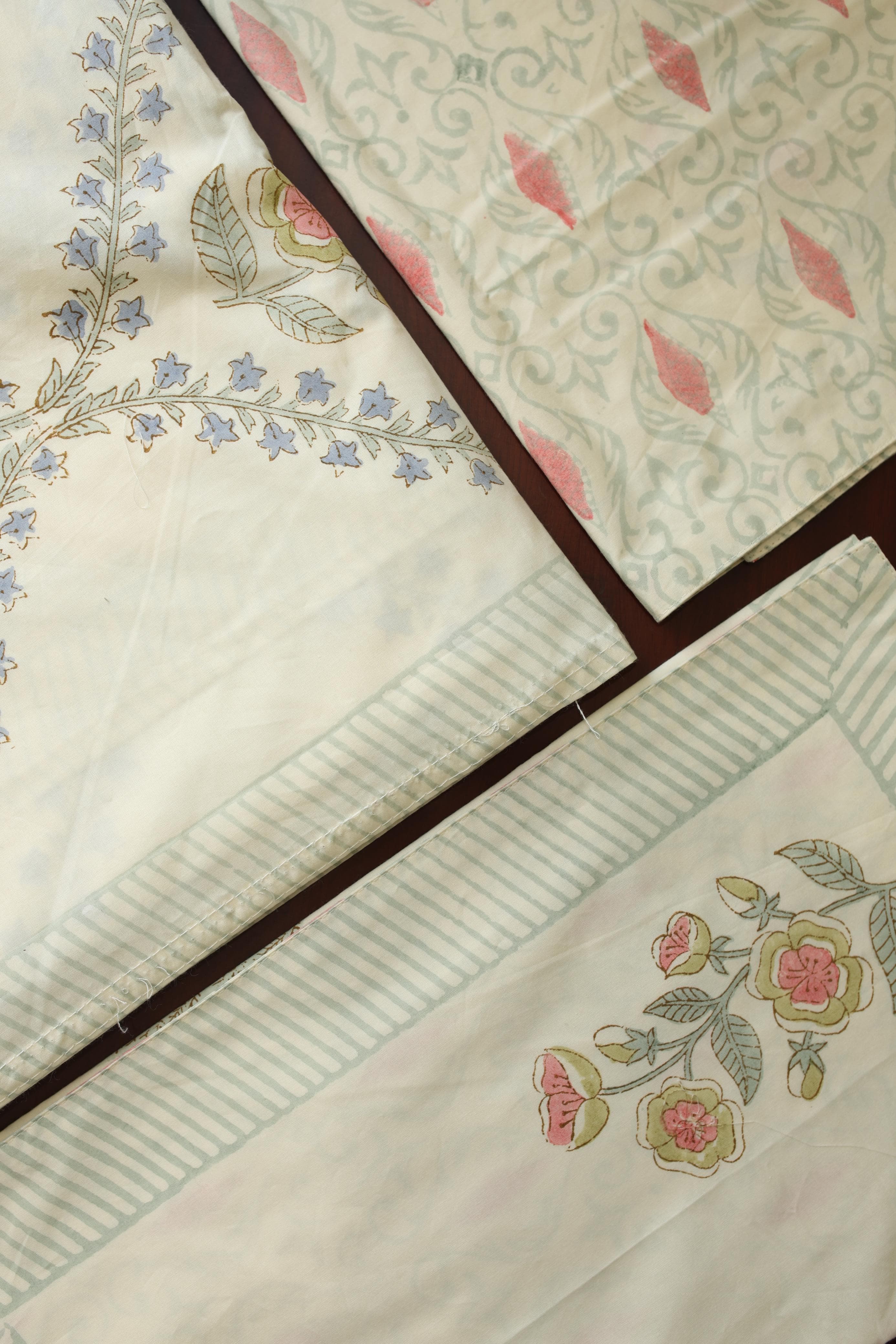 Bedsheets - King percale cotton handblock white lily  bedsheets