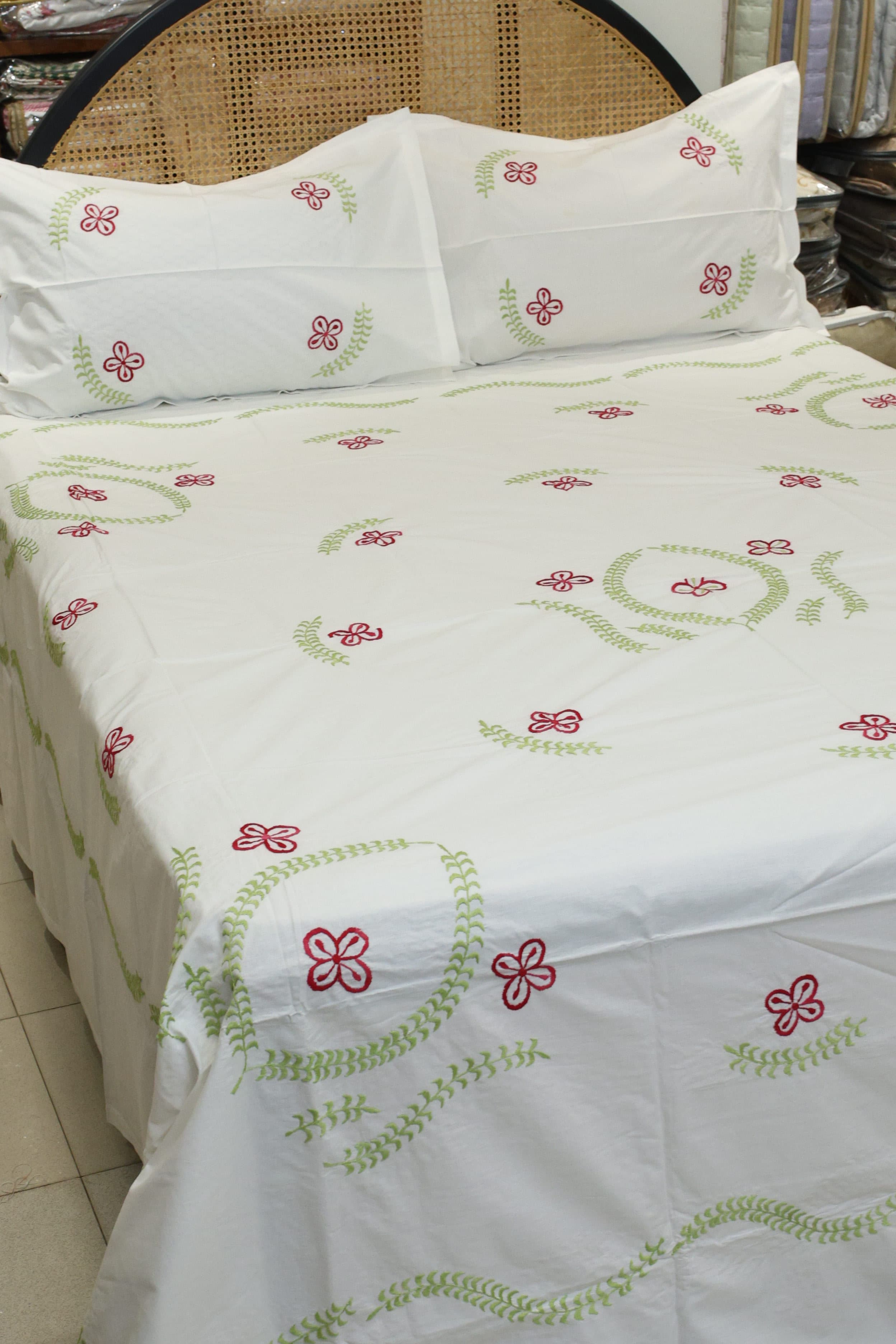 Premium Hand Embroidery Cotton King Size Bedsheet Set with 2 Pillow Covers HEK