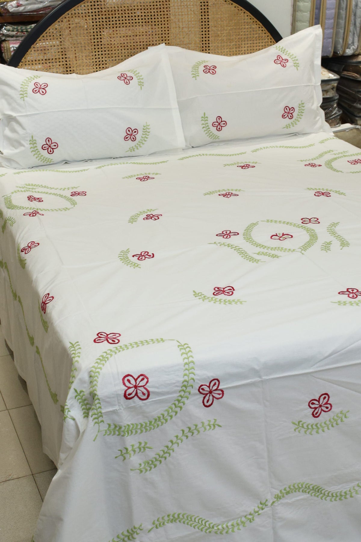 Premium Hand Embroidery Cotton King Size Bedsheet Set with 2 Pillow Covers HEK