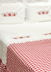 Bedsheets - Queen Premium check floral embroidery  bedsheet Xmas theme edition