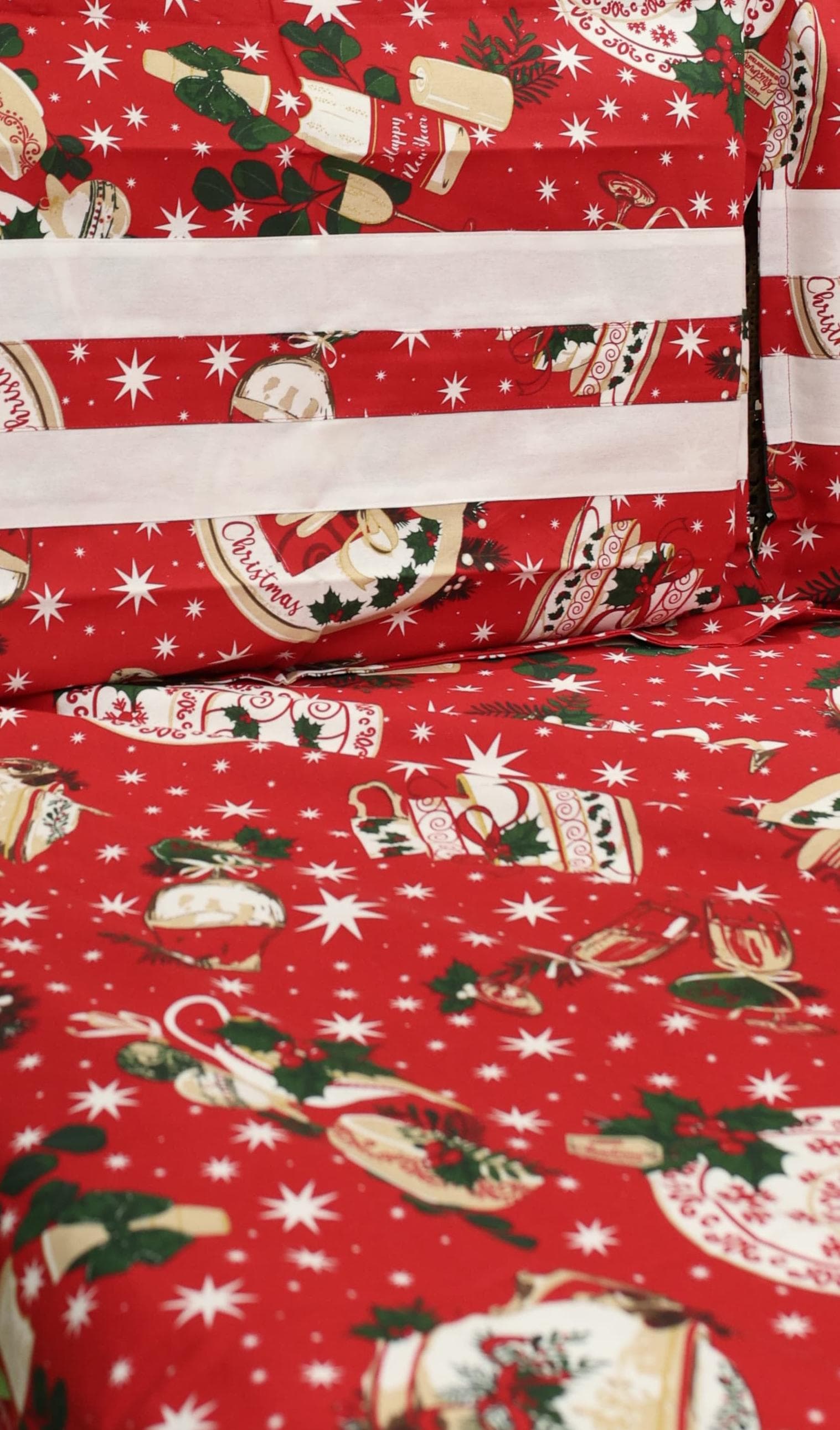 Bedsheets - Queen Premium check floral embroidery  bedsheet Xmas theme edition