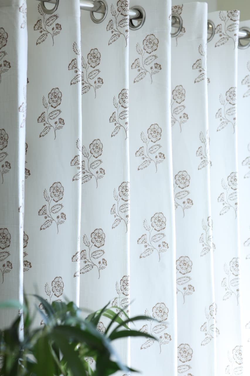 Curtains - Rustic Wildflower Printed Opaque Curtain