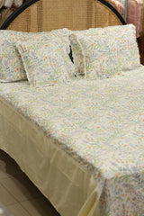 Bedsheets - Premium Queen floral printed lace bedsheet with cushion covers bud