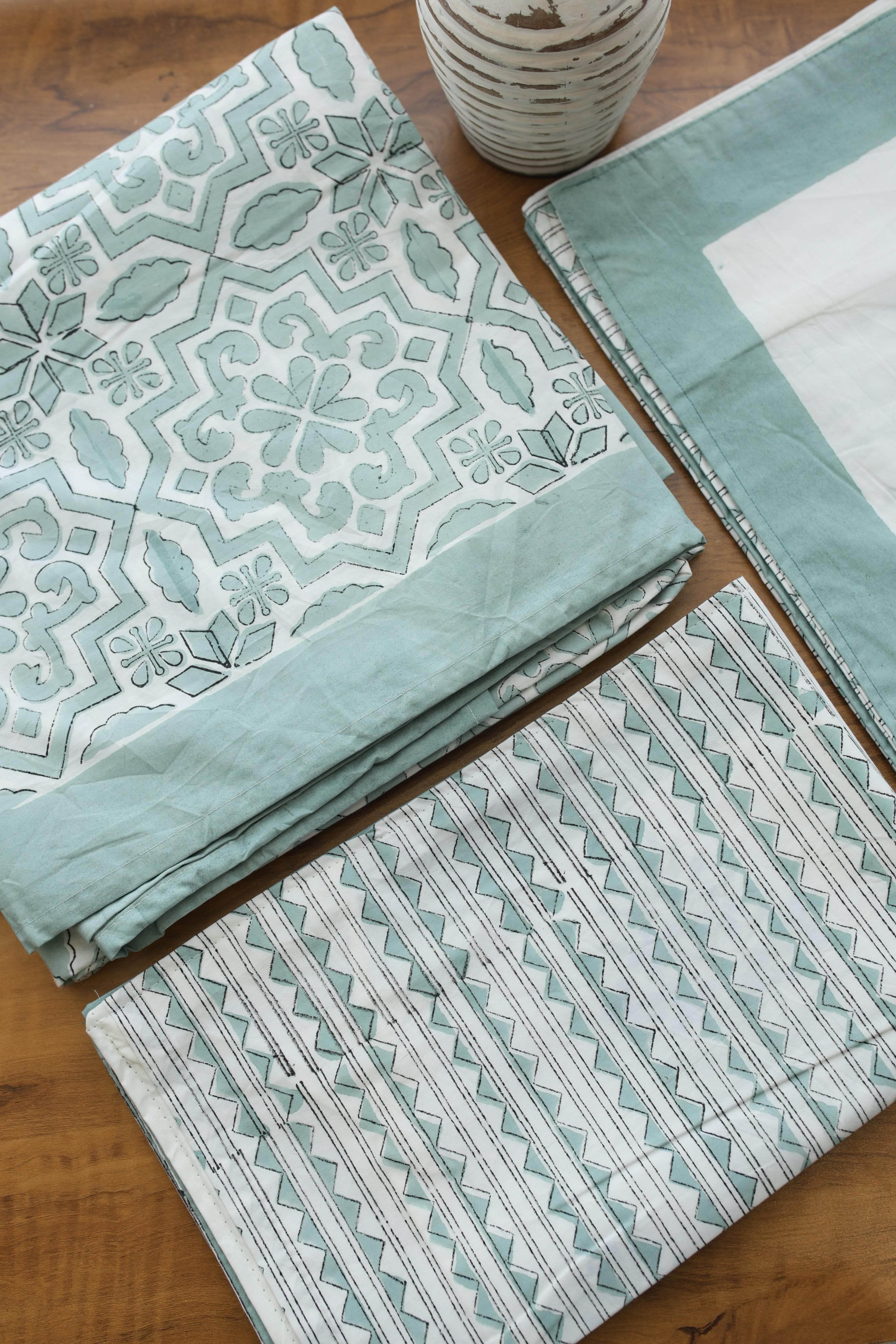 Bedsheets - King percale cotton handblock soft lily  bedsheets