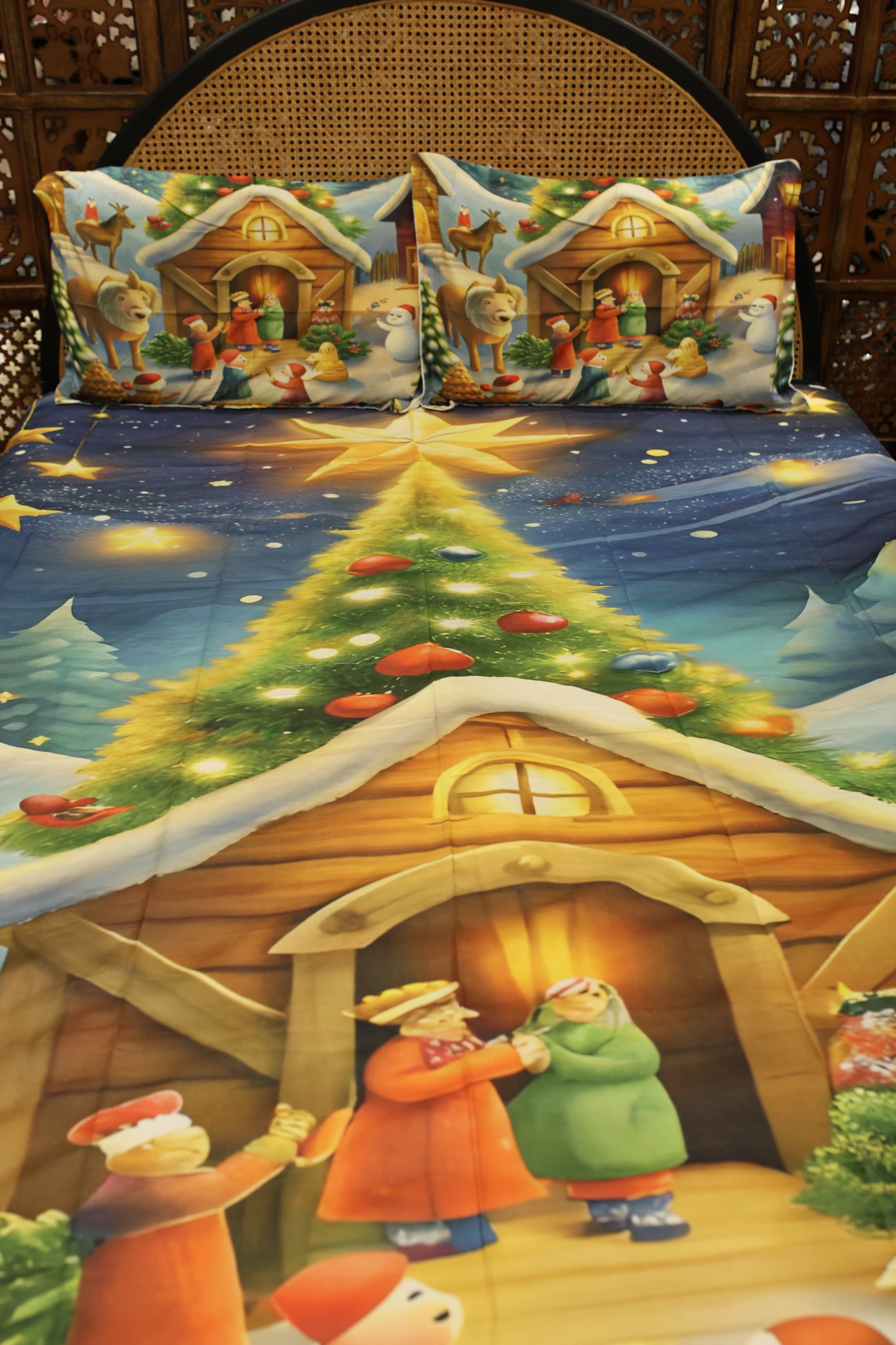 Christmas 7D Panel Print King Size Bedsheet Set - Xmas edition