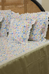 Bedsheets - Premium king floral printed lace bedsheet with cushion covers Green bud